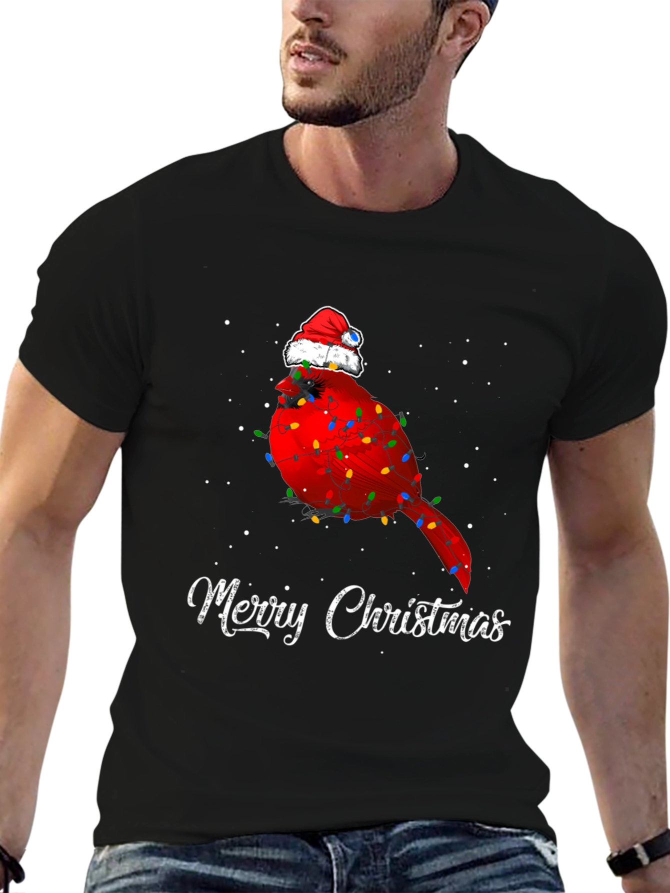 Festive Cardinal Merry Christmas Graphic Tee