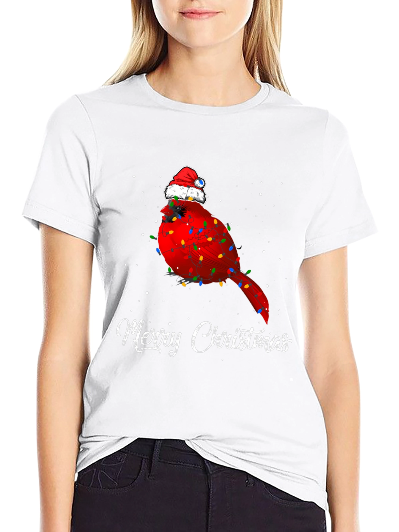 Festive Cardinal Merry Christmas Graphic Tee