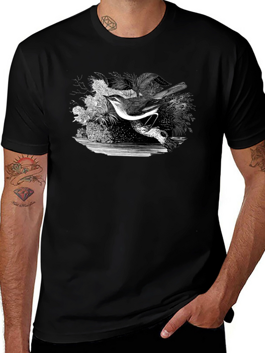 Bird Graphic Print Black T-Shirt