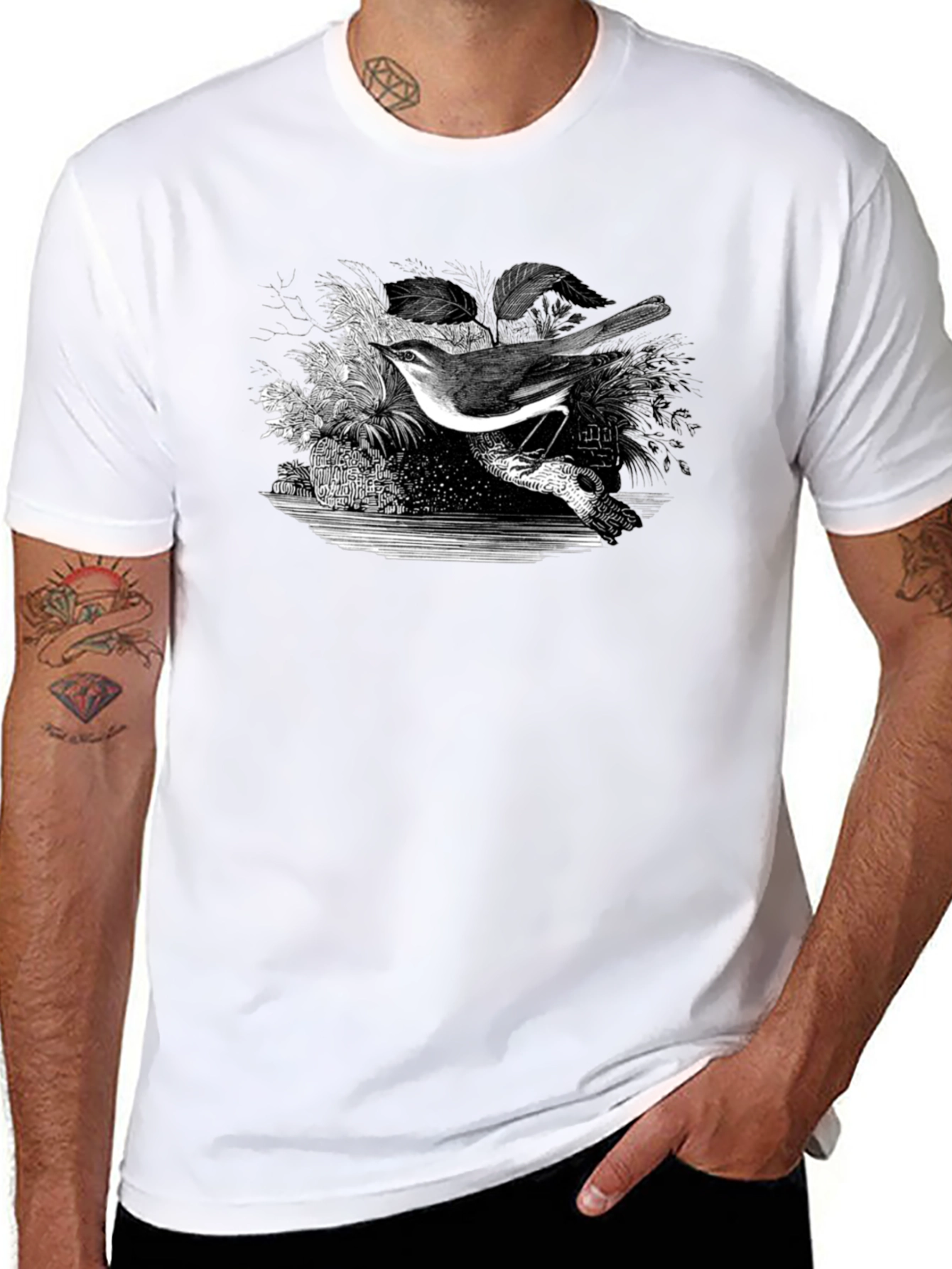 Bird Graphic Print Black T-Shirt
