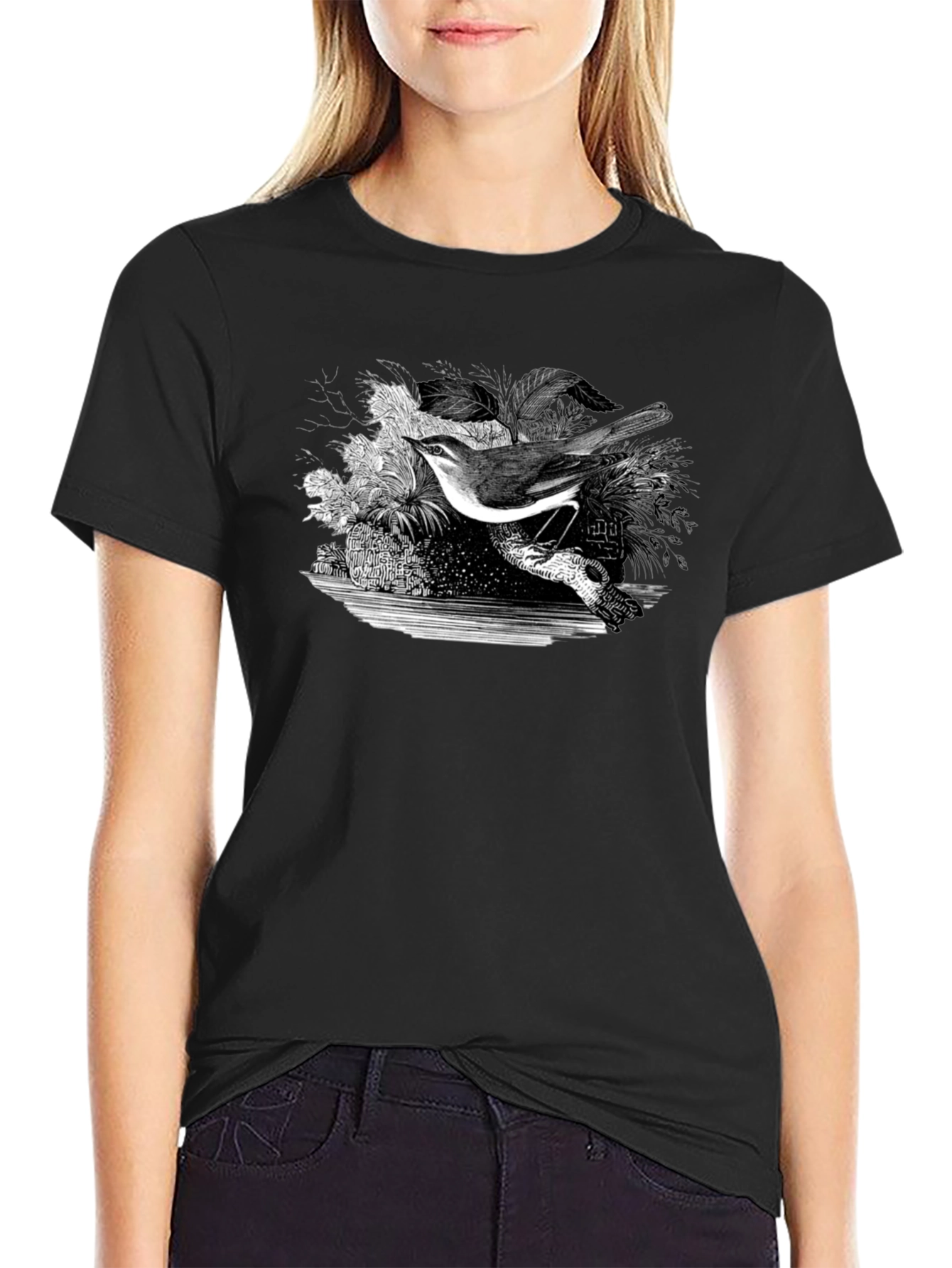 Bird Graphic Print Black T-Shirt