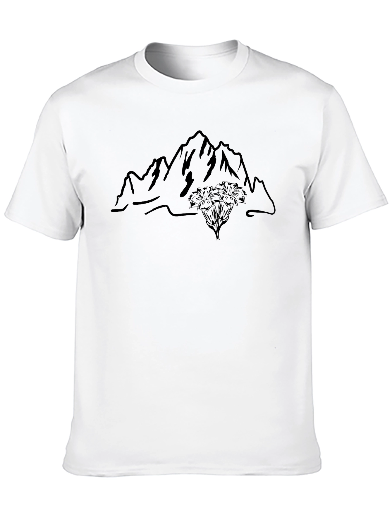 Mountain & Edelweiss Graphic Black T-Shirt