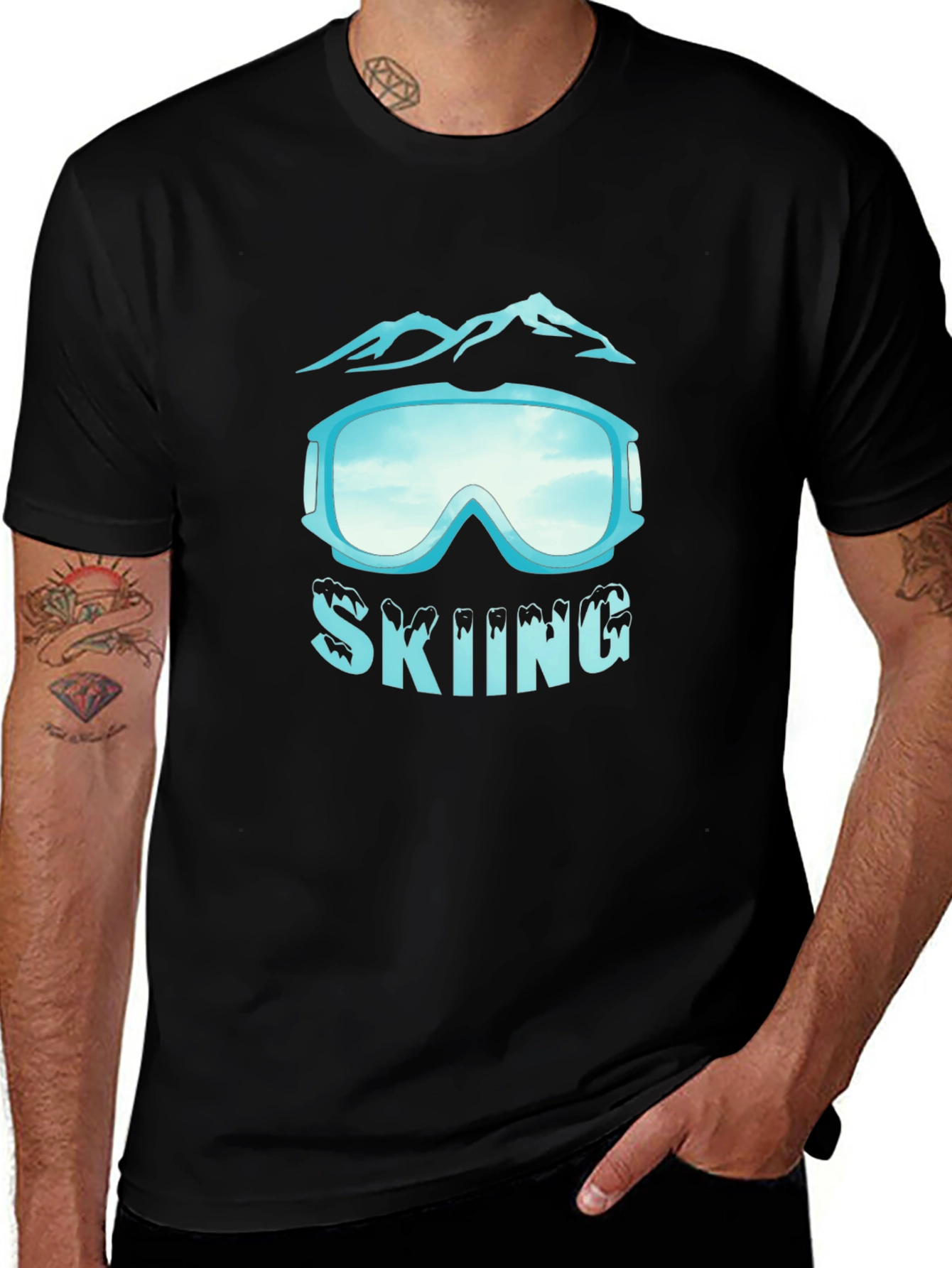 Skiing Goggles Graphic Black T-Shirt