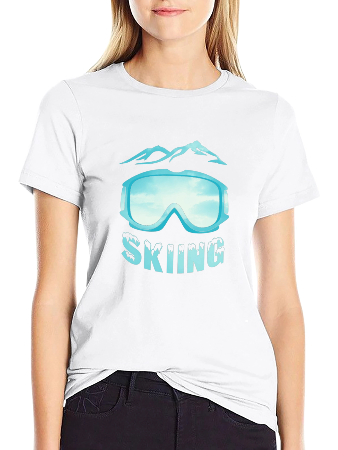 Skiing Goggles Graphic Black T-Shirt