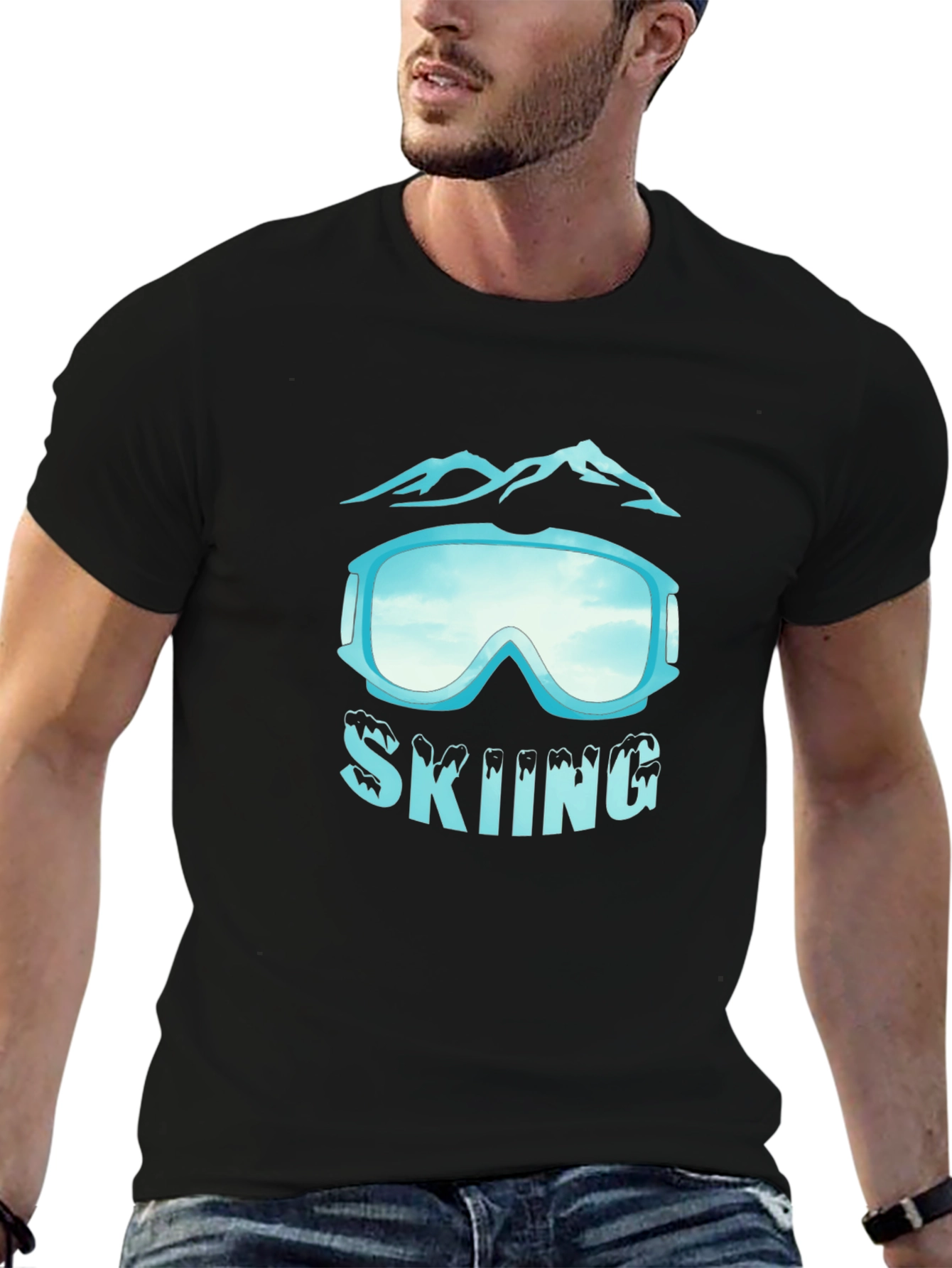 Skiing Goggles Graphic Black T-Shirt