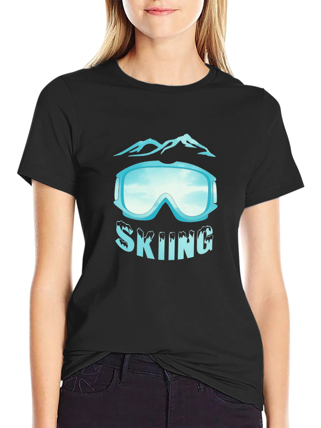 Skiing Goggles Graphic Black T-Shirt