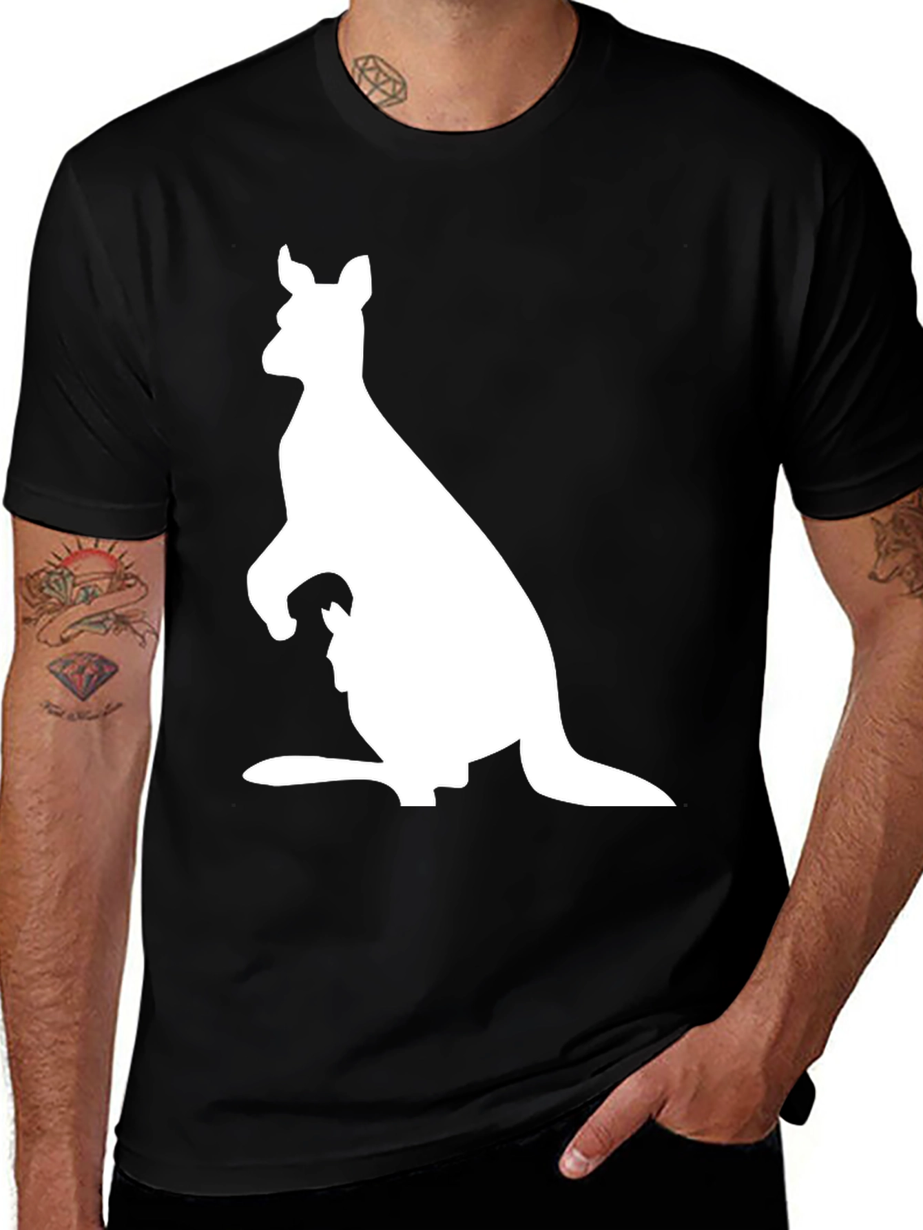 Kangaroo Graphic T-Shirt - Black Animal Print