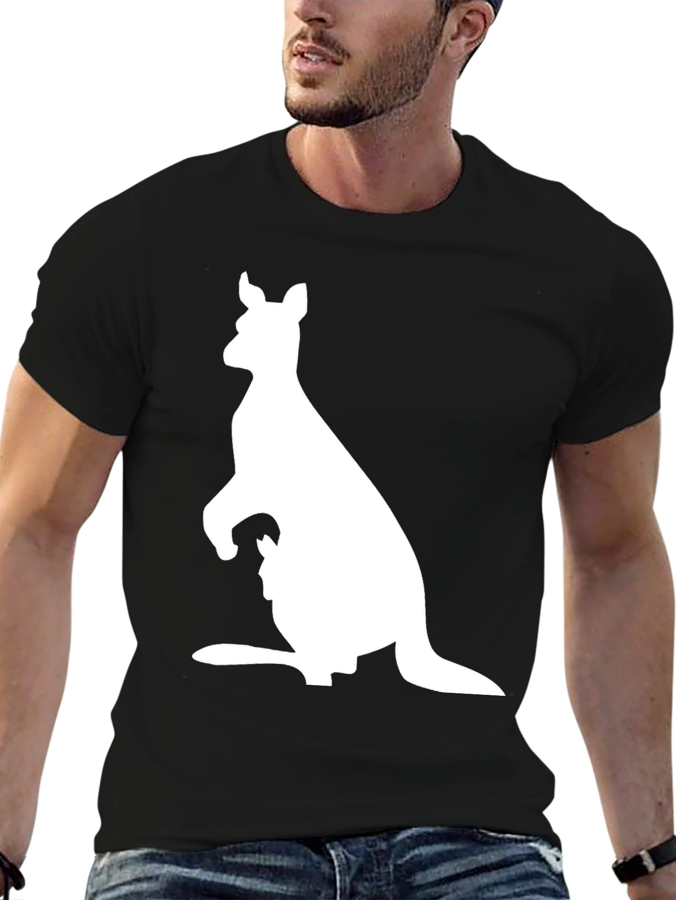 Kangaroo Graphic T-Shirt - Black Animal Print