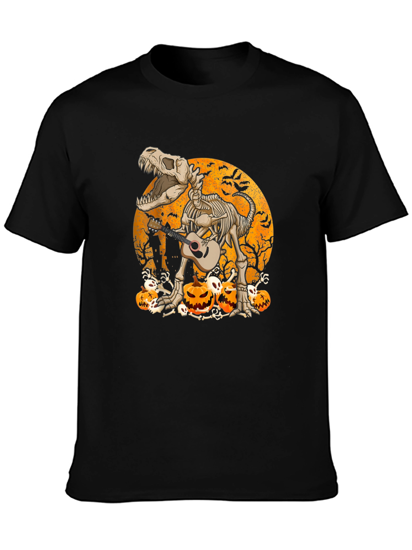 Dino Skeleton Halloween Guitar T-Shirt