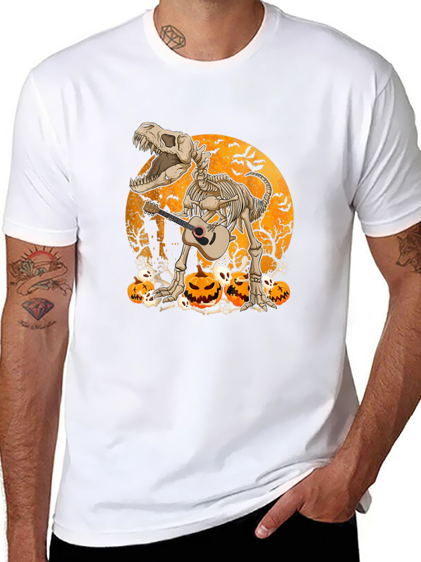 Dino Skeleton Halloween Guitar T-Shirt