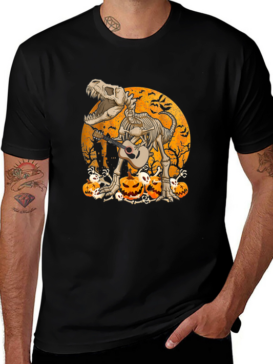 Dino Skeleton Halloween Guitar T-Shirt