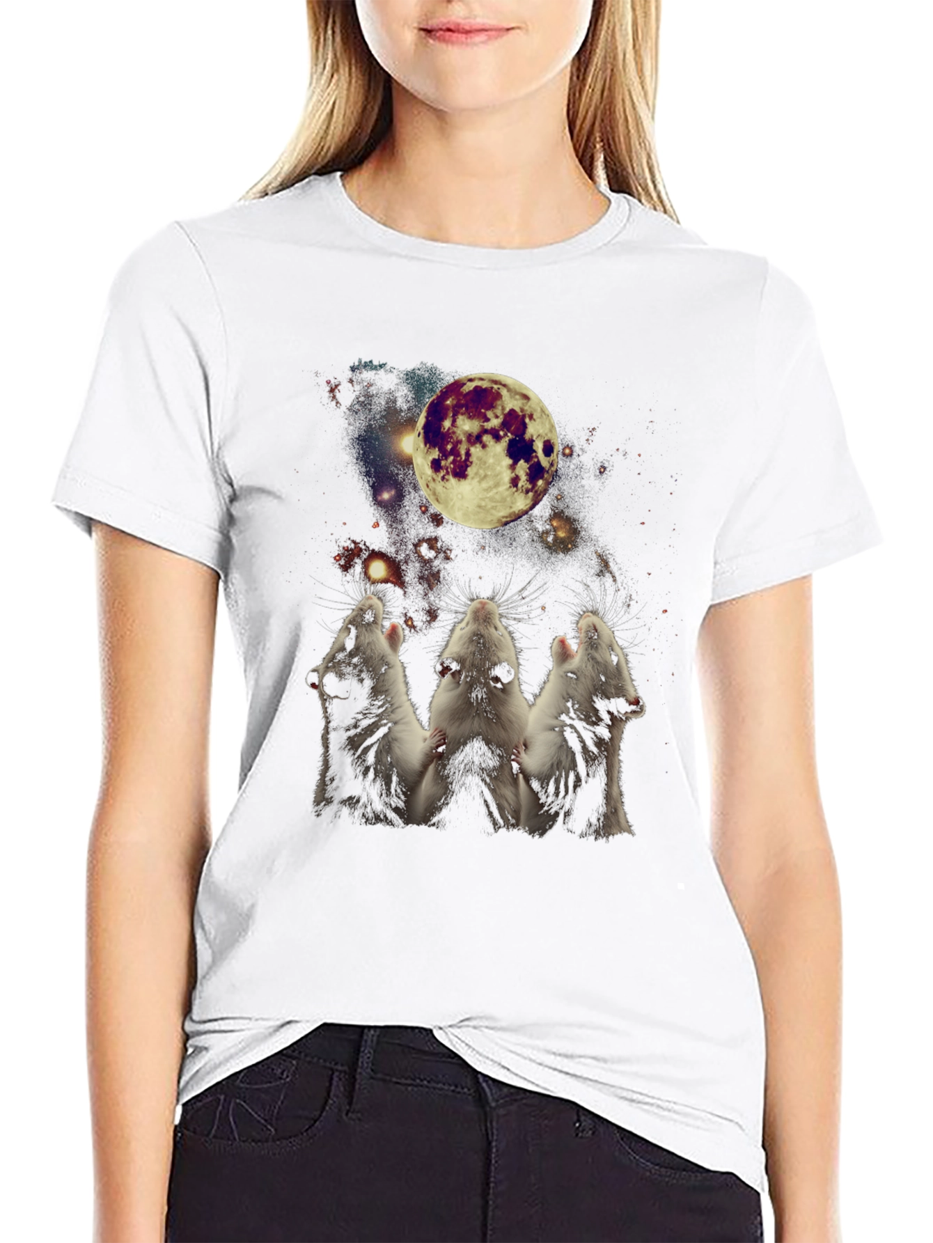 Rat Moon Howl T-Shirt - Black Cotton Tee
