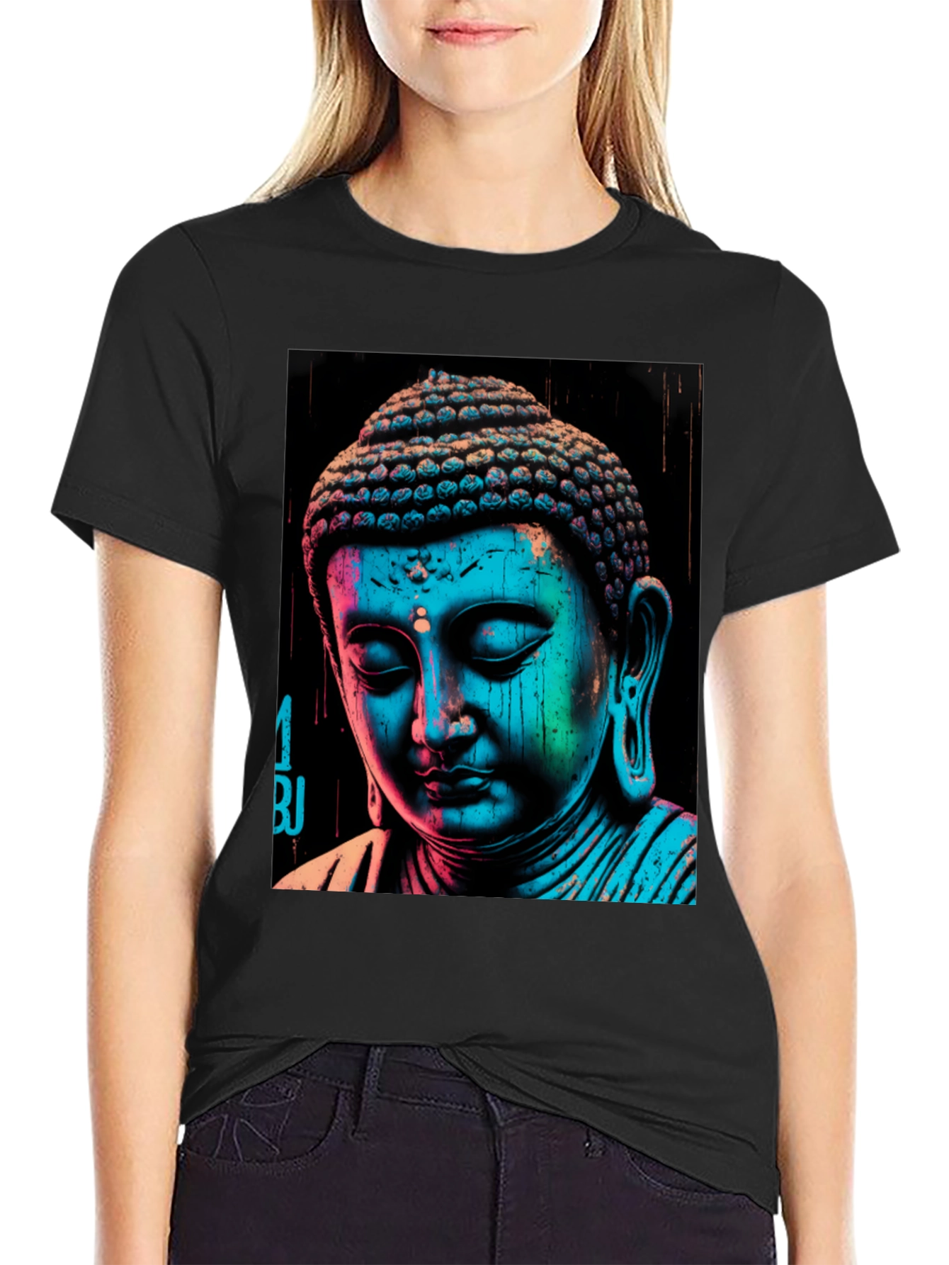 Buddha Graphic Print Black T-Shirt