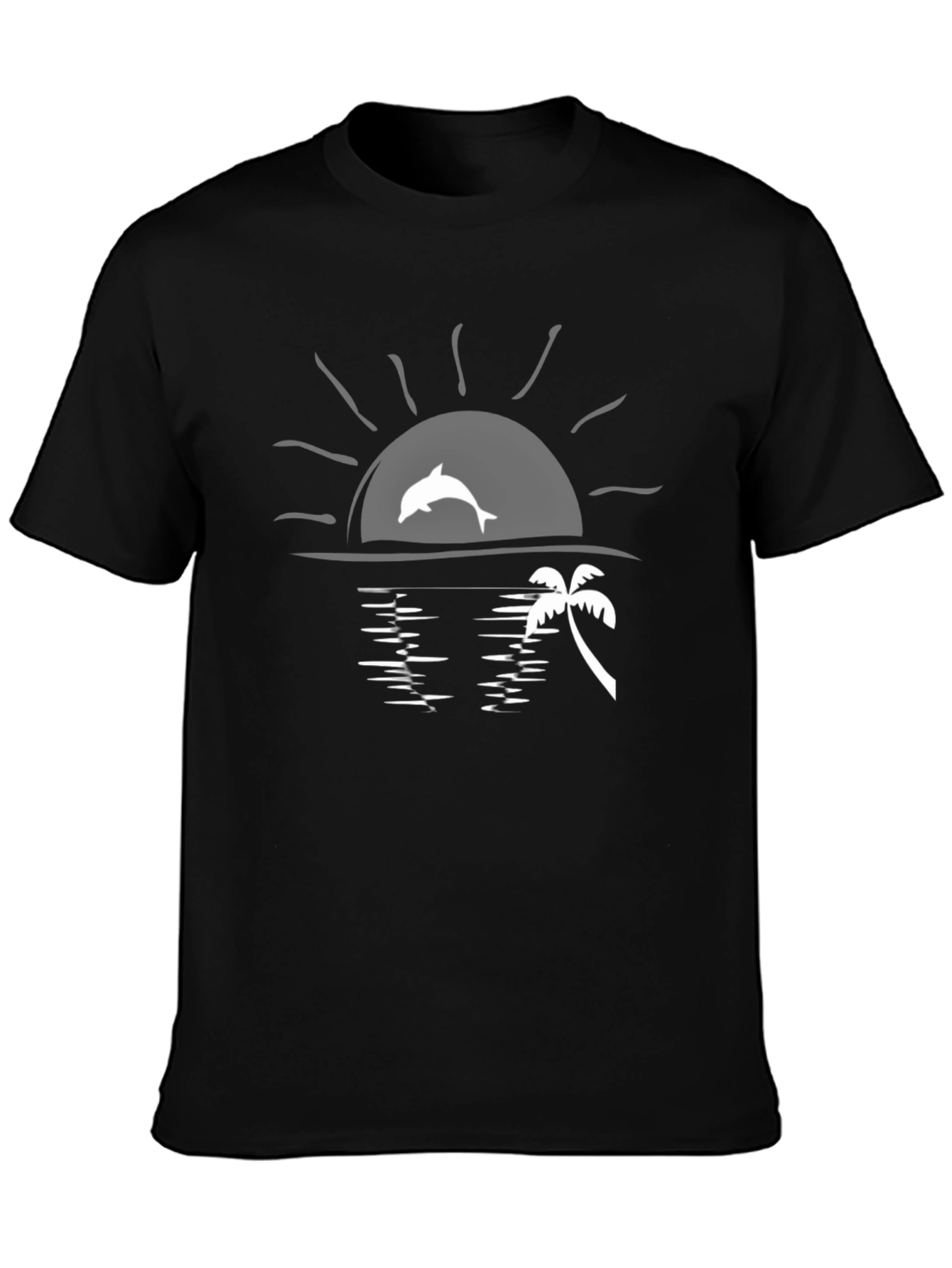 Sunset Dolphin Graphic Tee - Black