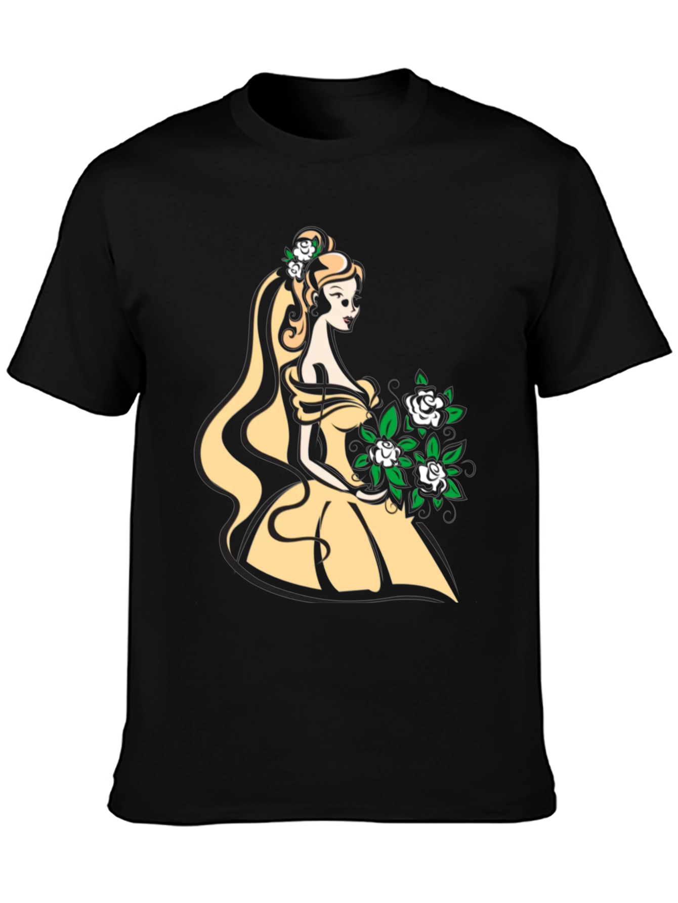 Elegant Belle-Inspired Graphic T-Shirt - Black