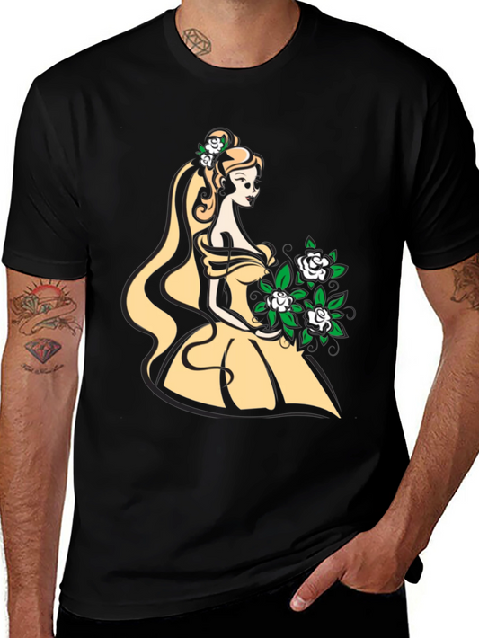 Elegant Belle-Inspired Graphic T-Shirt - Black