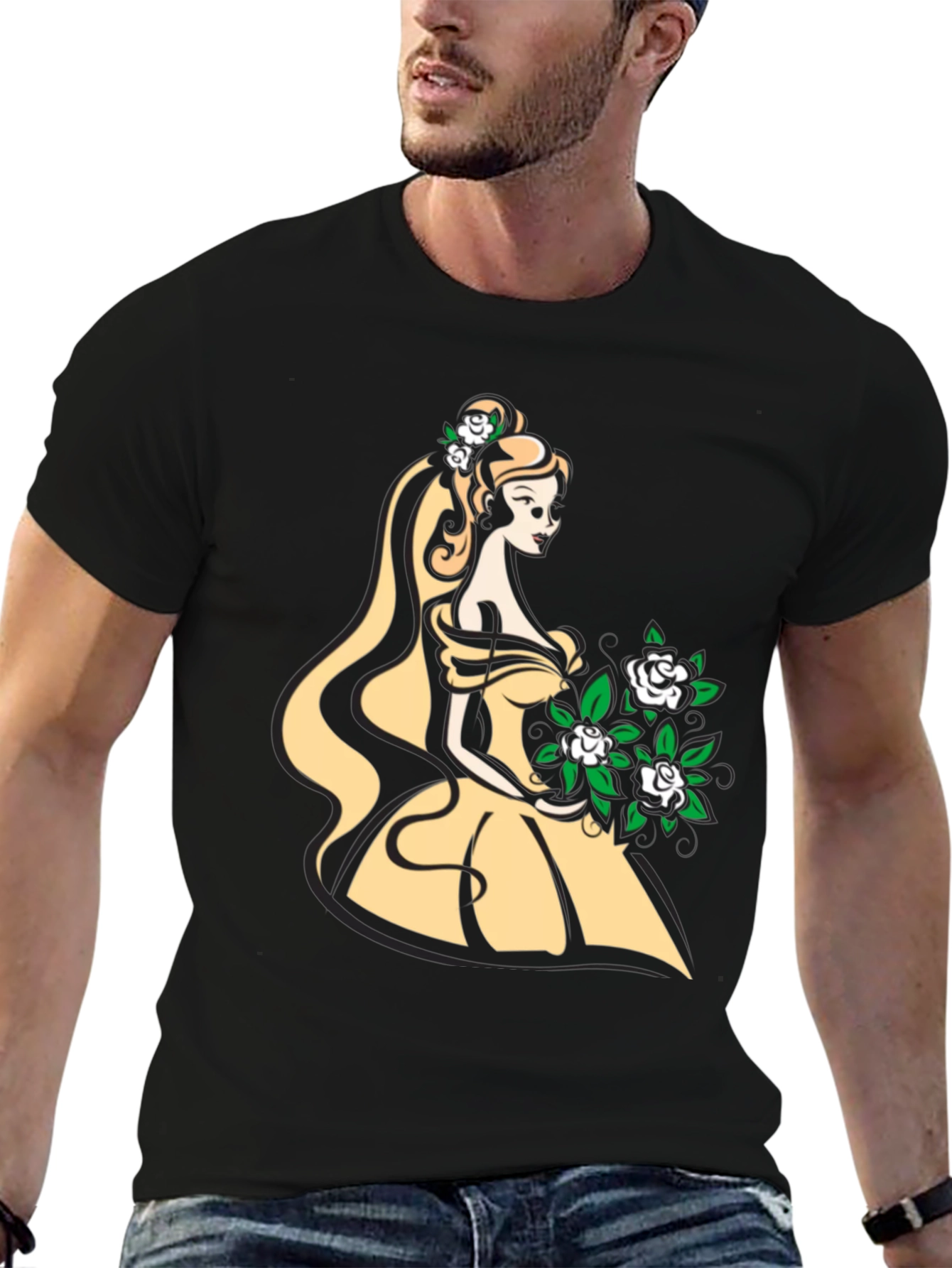 Elegant Belle-Inspired Graphic T-Shirt - Black