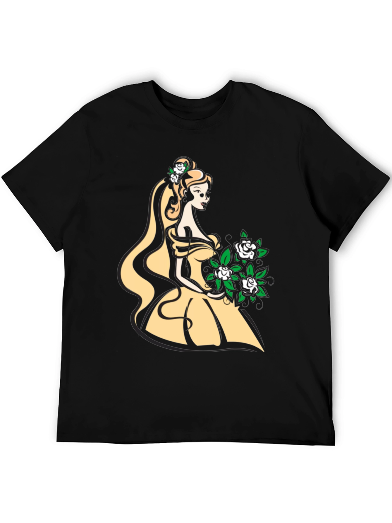 Elegant Belle-Inspired Graphic T-Shirt - Black