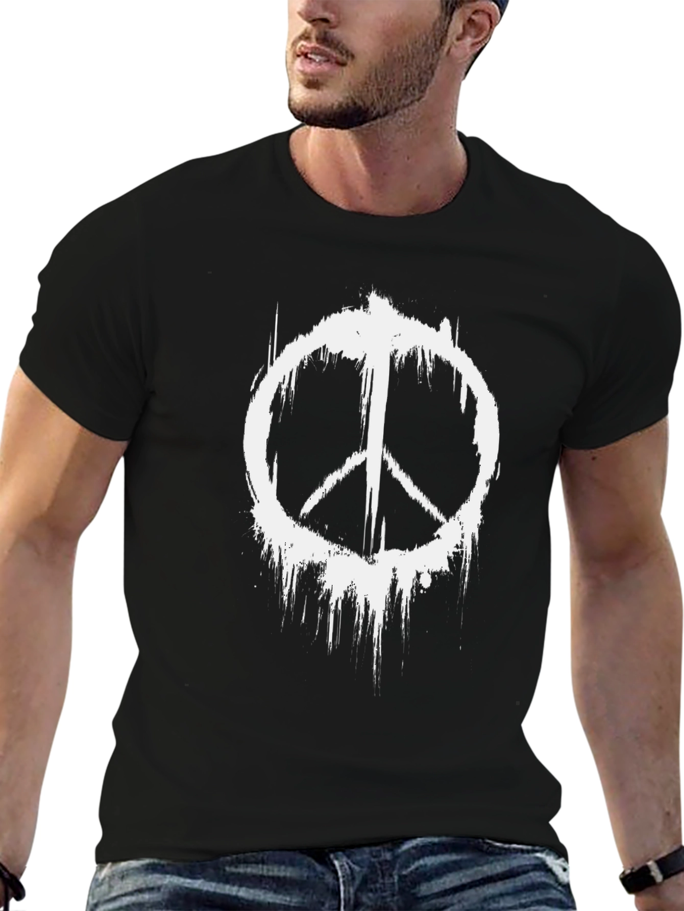 Distressed Peace Sign Black Graphic T-Shirt