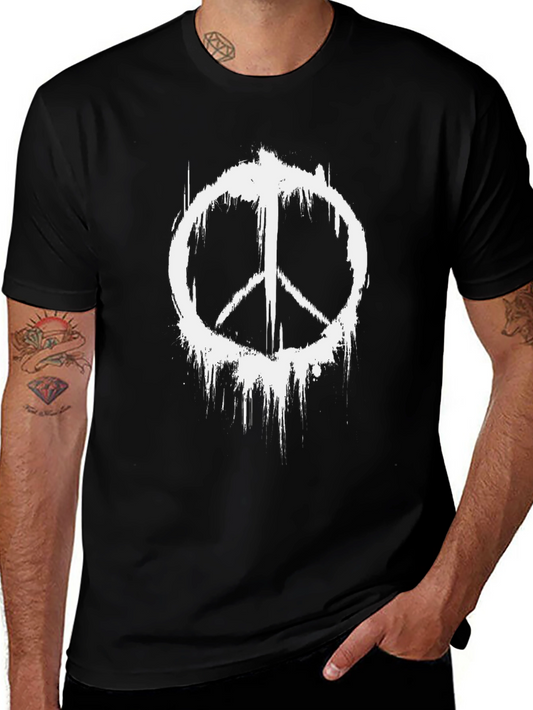 Distressed Peace Sign Black Graphic T-Shirt
