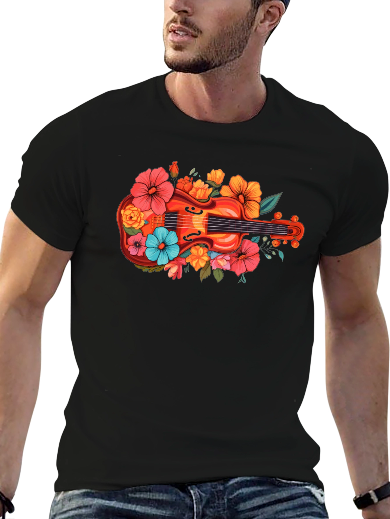 Floral Guitar T-Shirt - Music Lovers Tee