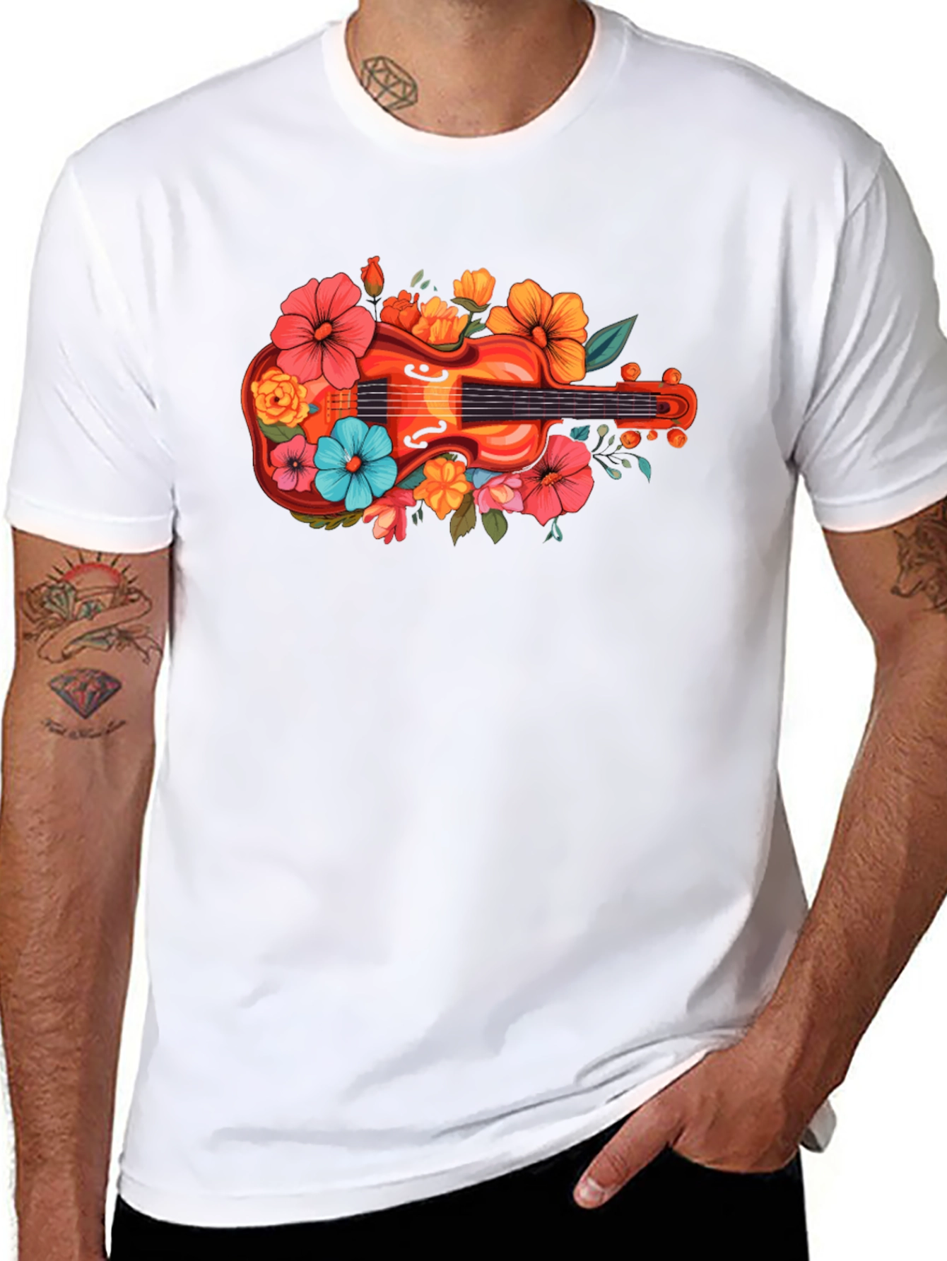Floral Guitar T-Shirt - Music Lovers Tee