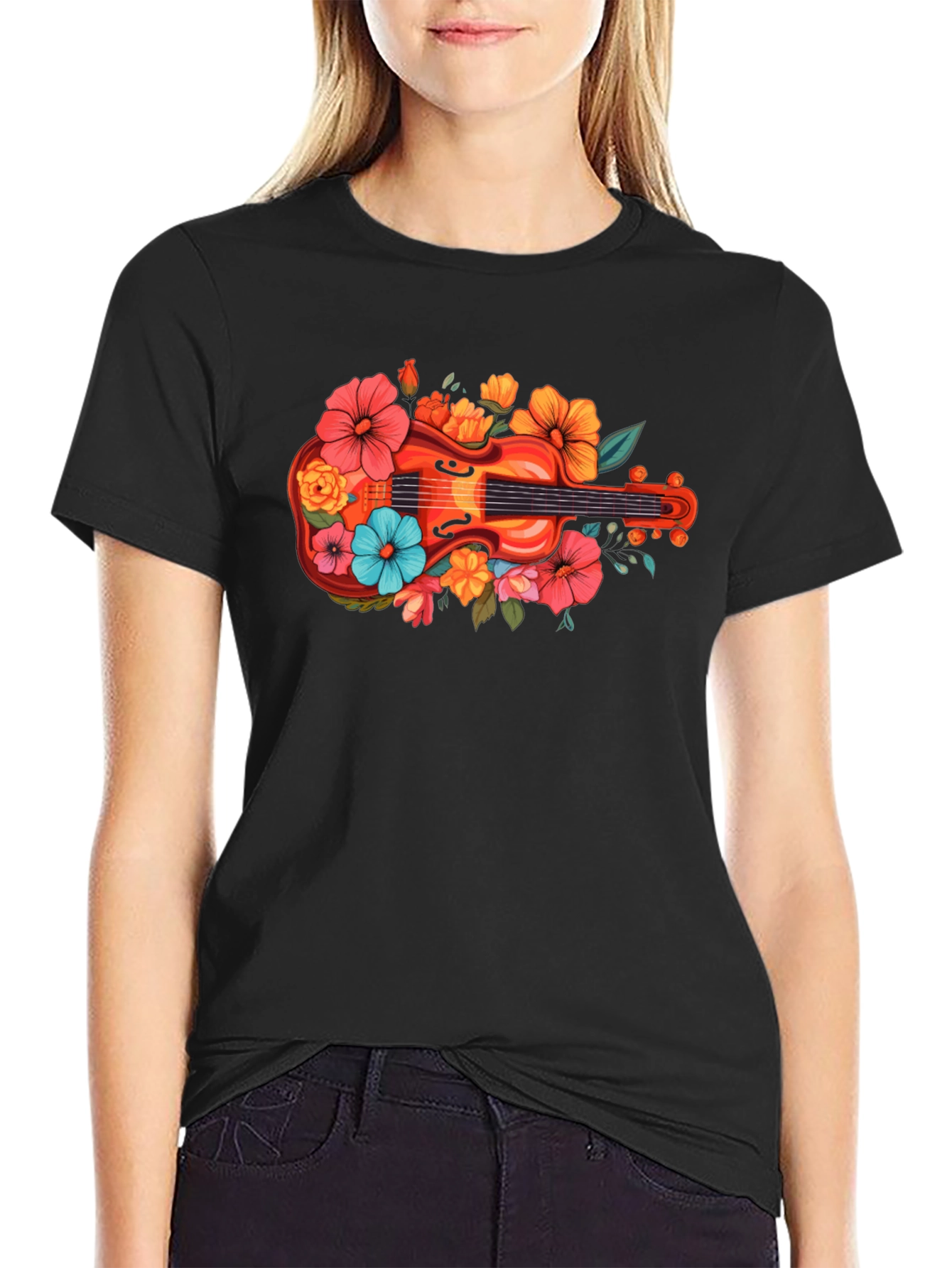 Floral Guitar T-Shirt - Music Lovers Tee