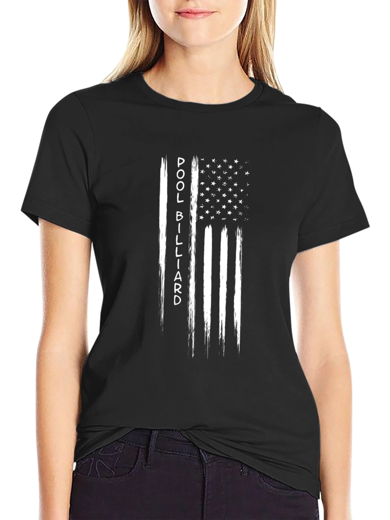 Pool Billiard American Flag T-Shirt - Black