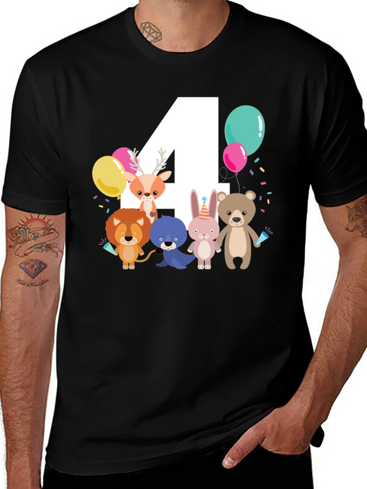 Cute Cartoon Animals 4th Birthday T-Shirt