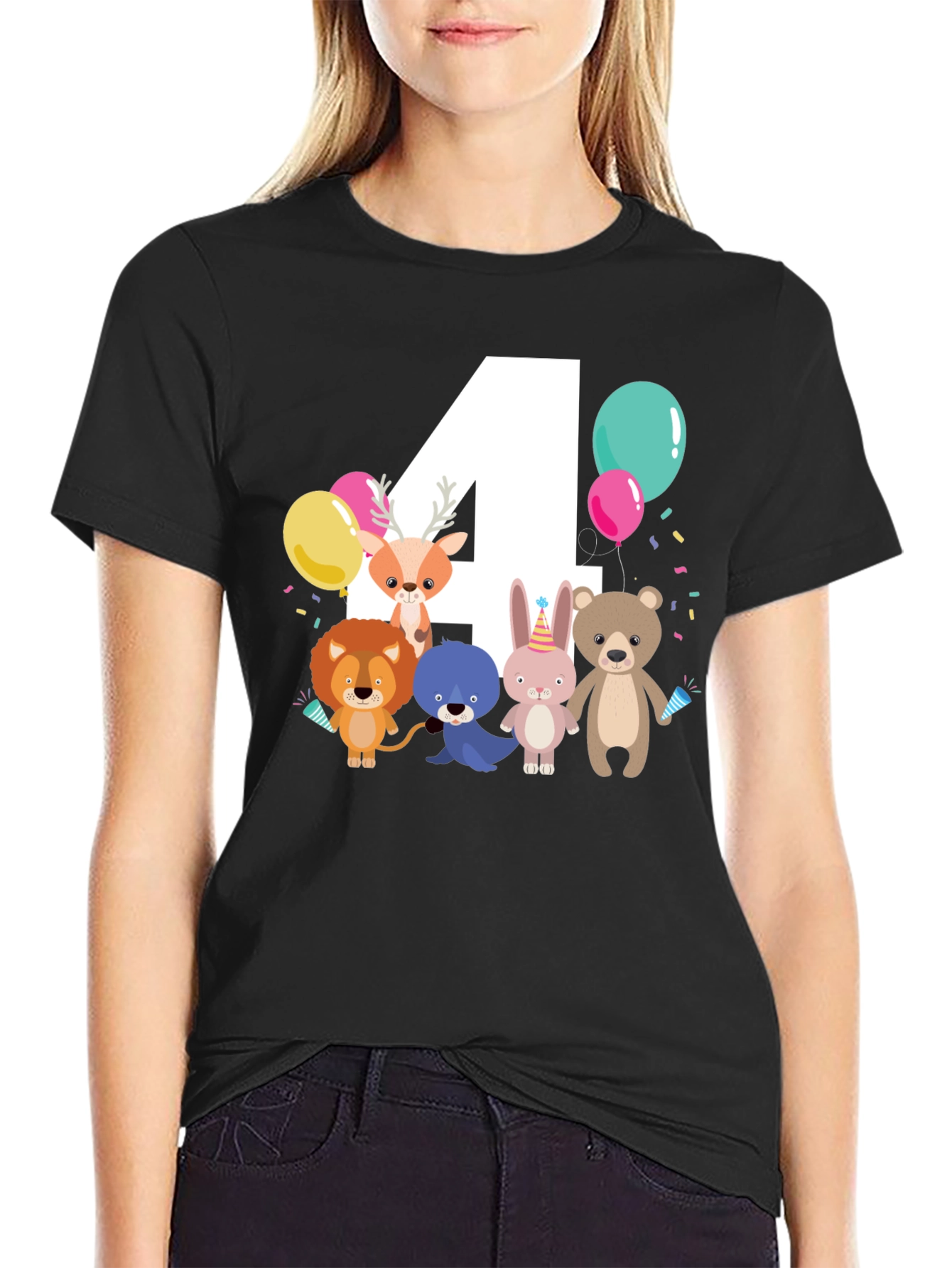 Cute Cartoon Animals 4th Birthday T-Shirt
