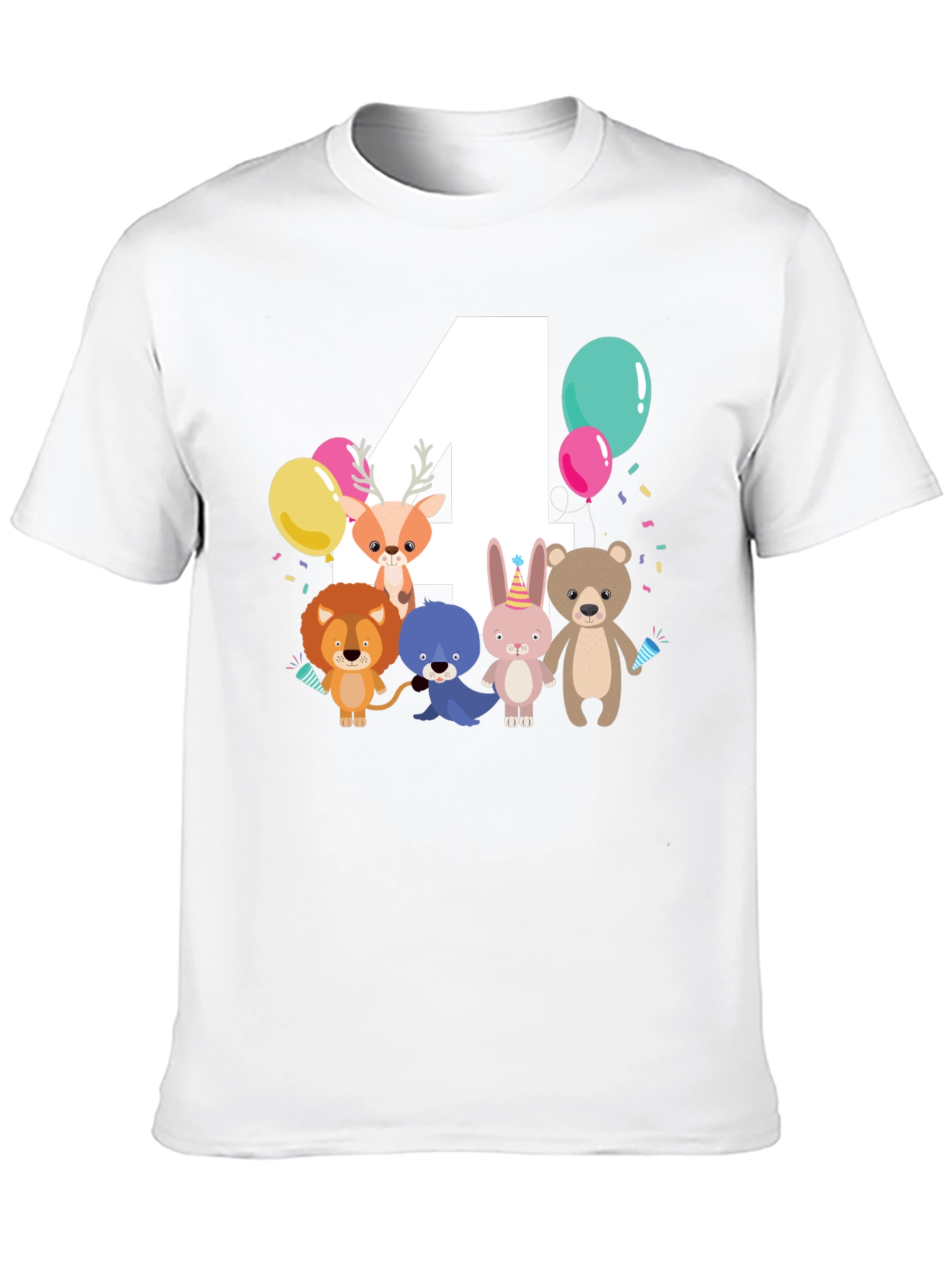 Cute Cartoon Animals 4th Birthday T-Shirt
