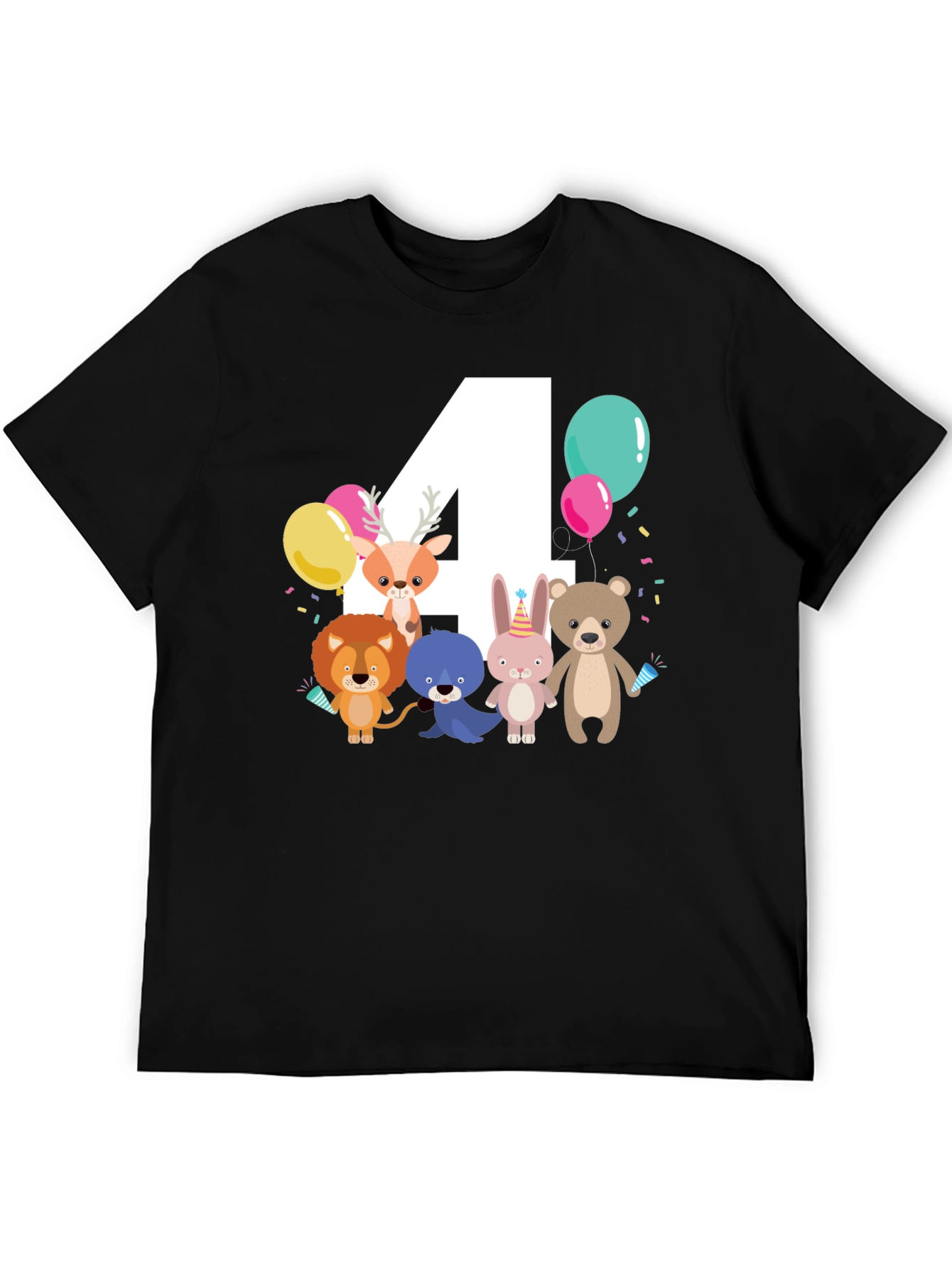 Cute Cartoon Animals 4th Birthday T-Shirt