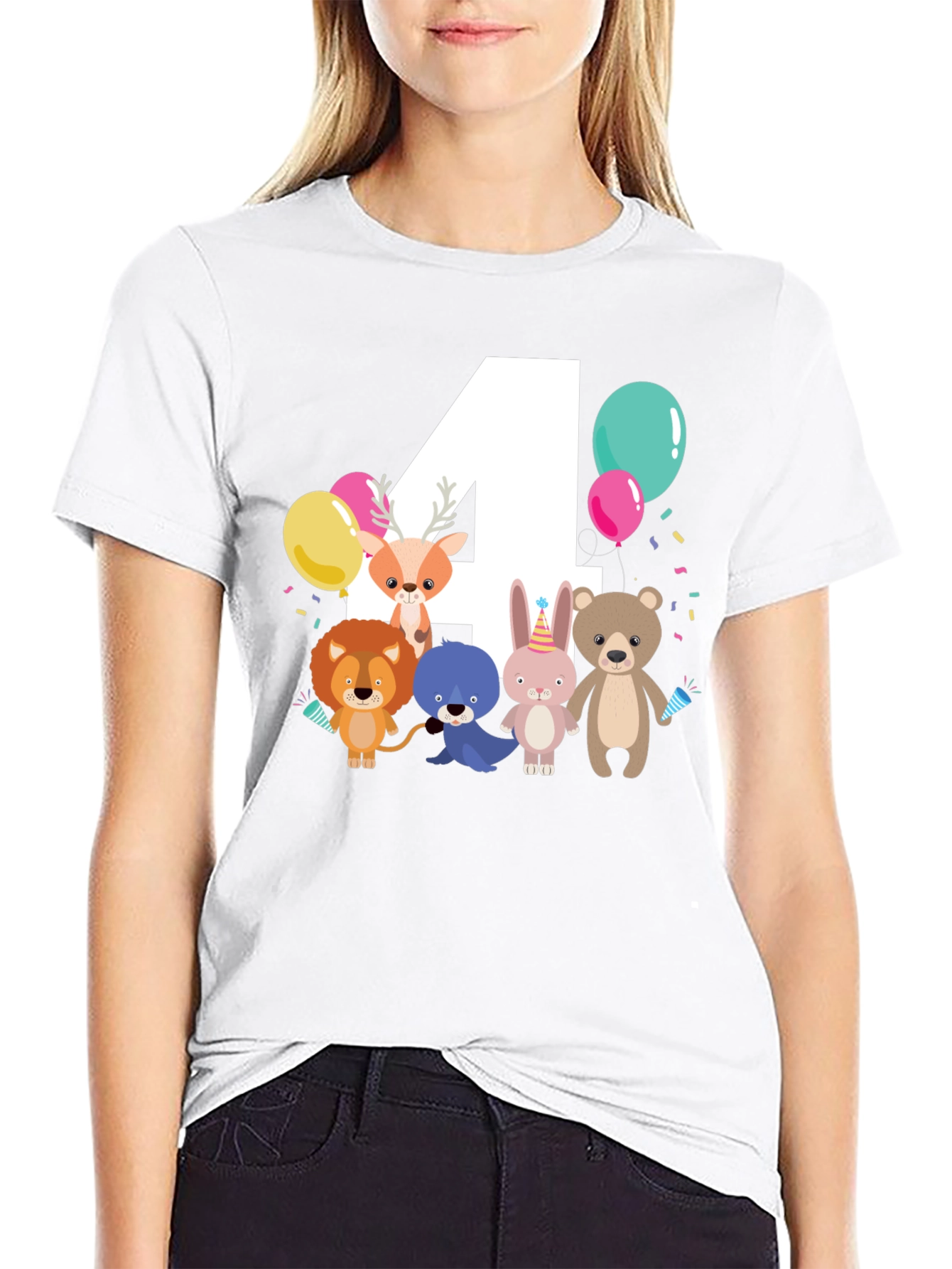 Cute Cartoon Animals 4th Birthday T-Shirt