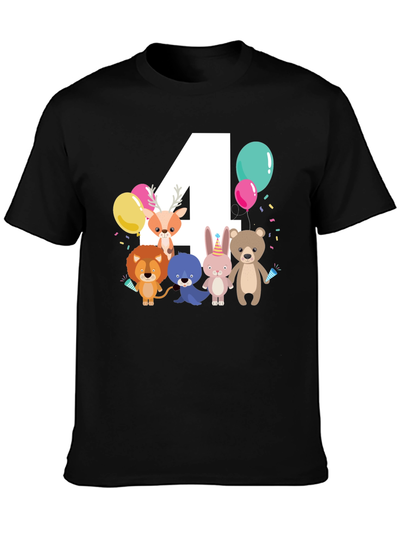 Cute Cartoon Animals 4th Birthday T-Shirt