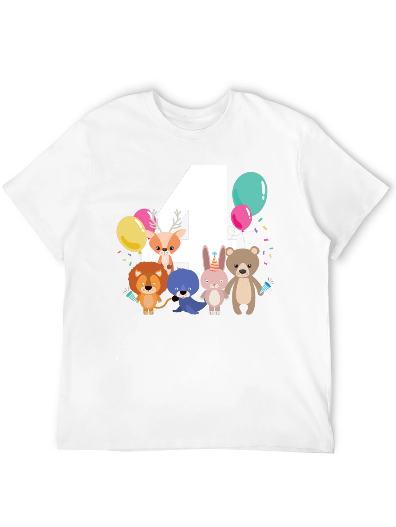 Cute Cartoon Animals 4th Birthday T-Shirt