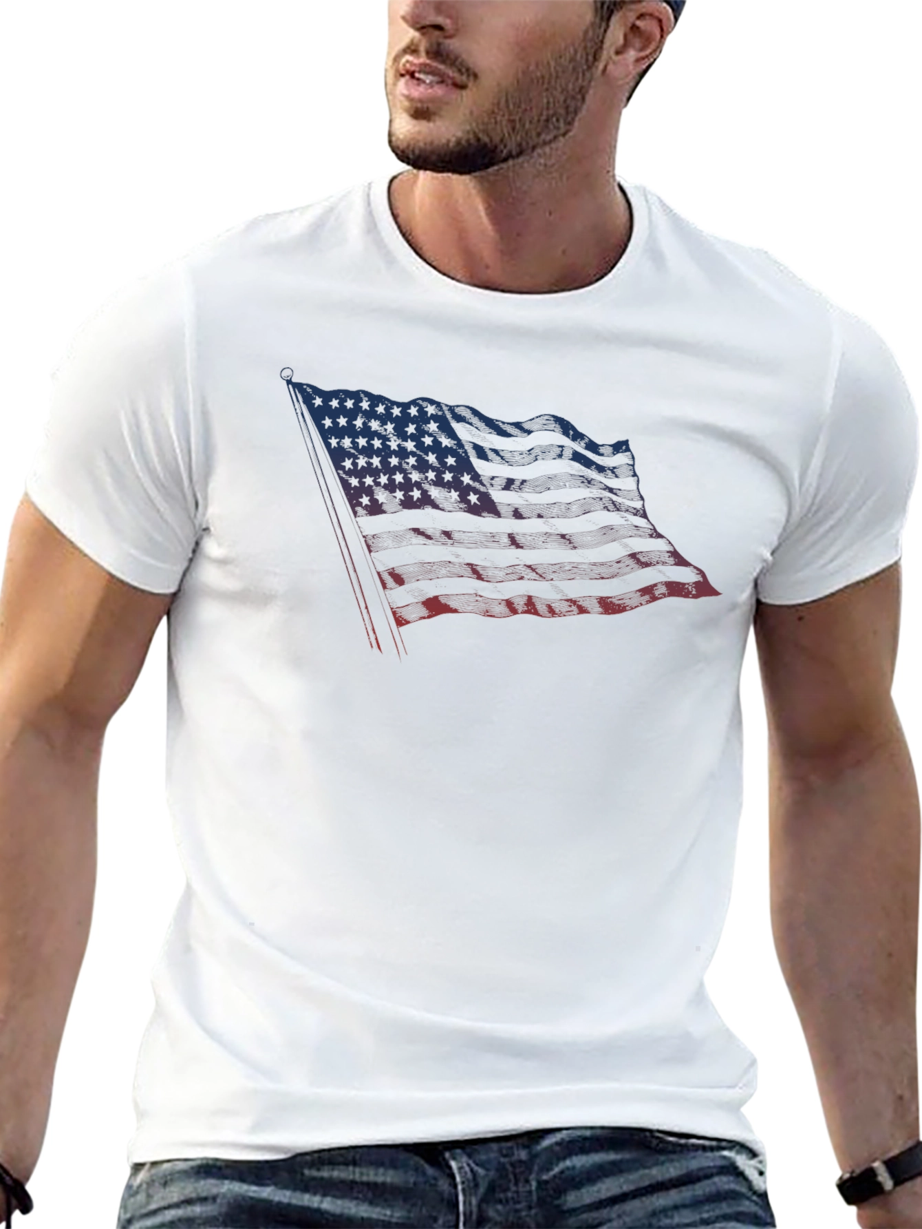 American Flag Distressed Graphic T-Shirt