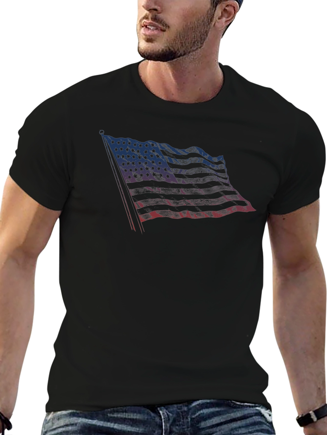 American Flag Distressed Graphic T-Shirt