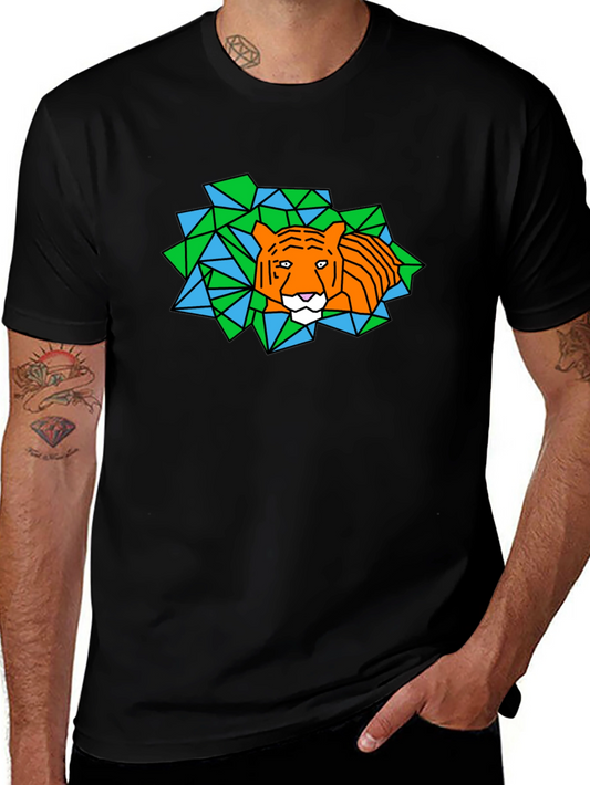 Geometric Tiger Graphic Black T-Shirt