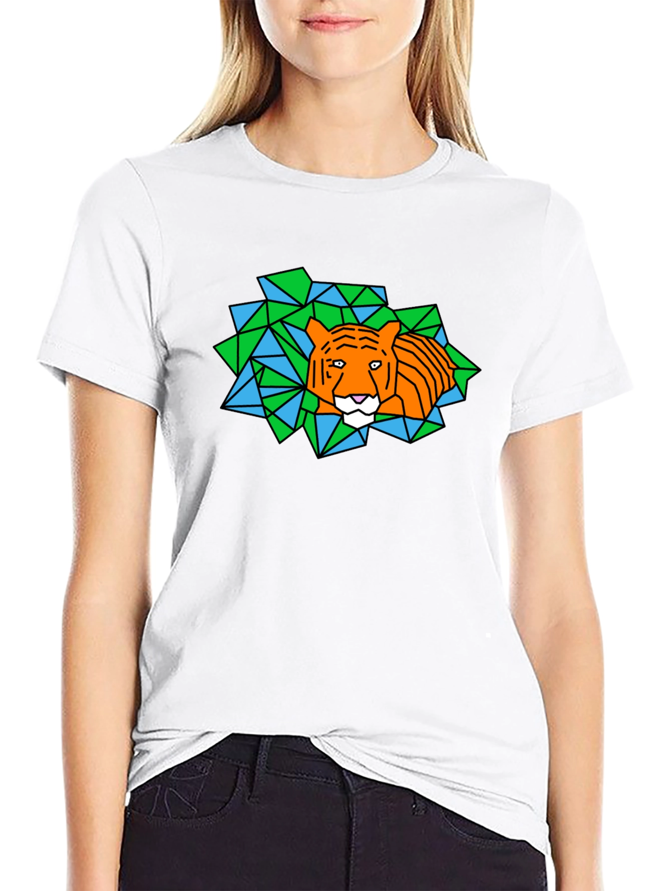 Geometric Tiger Graphic Black T-Shirt