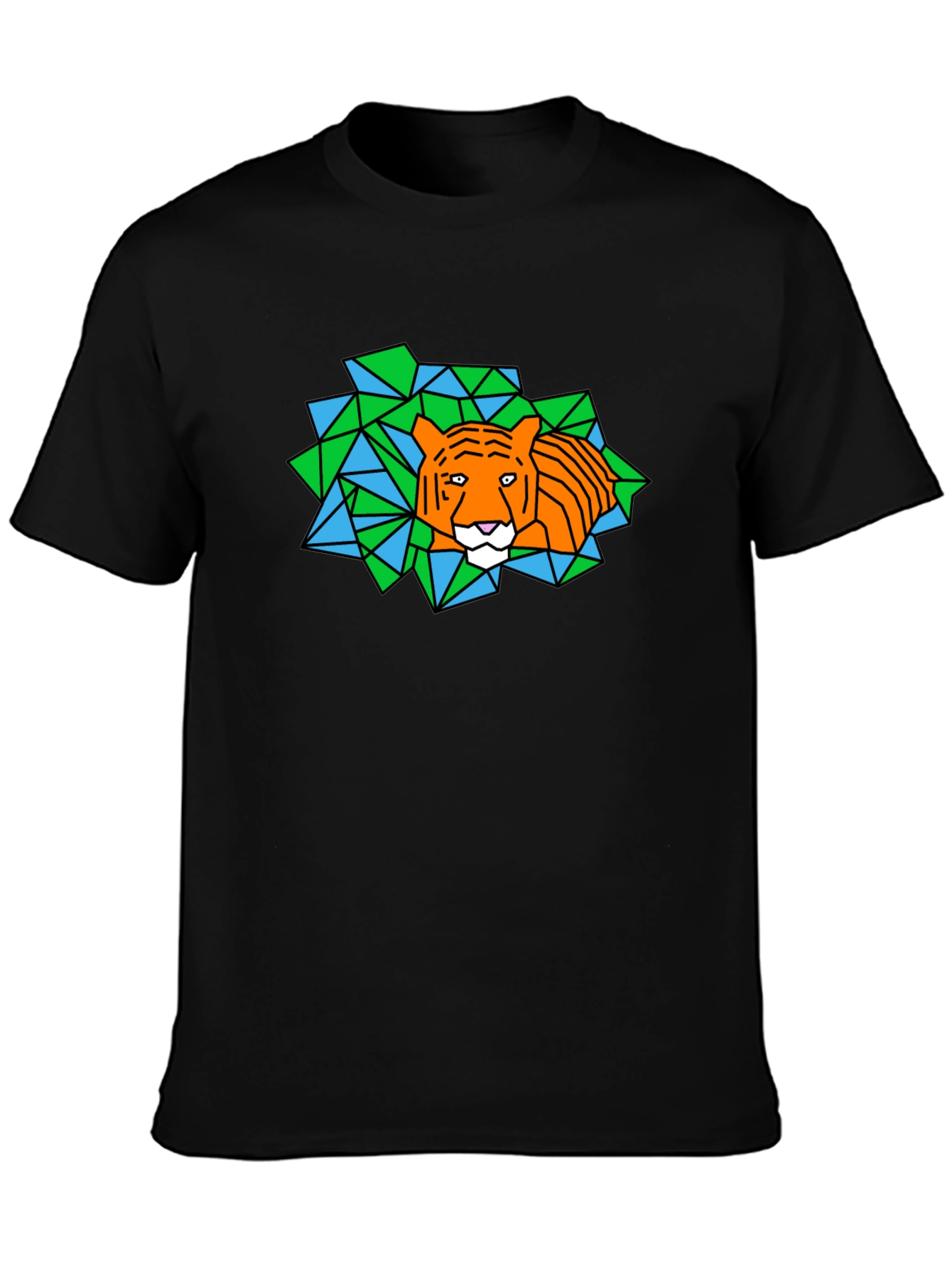 Geometric Tiger Graphic Black T-Shirt