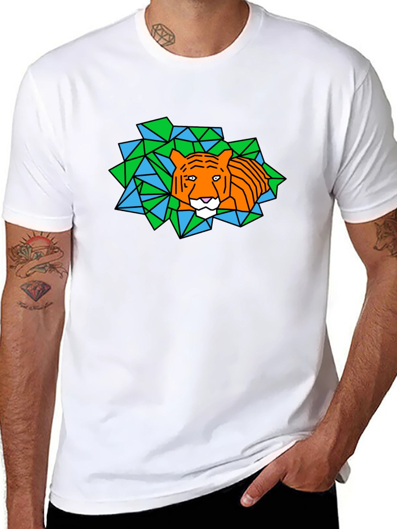 Geometric Tiger Graphic Black T-Shirt