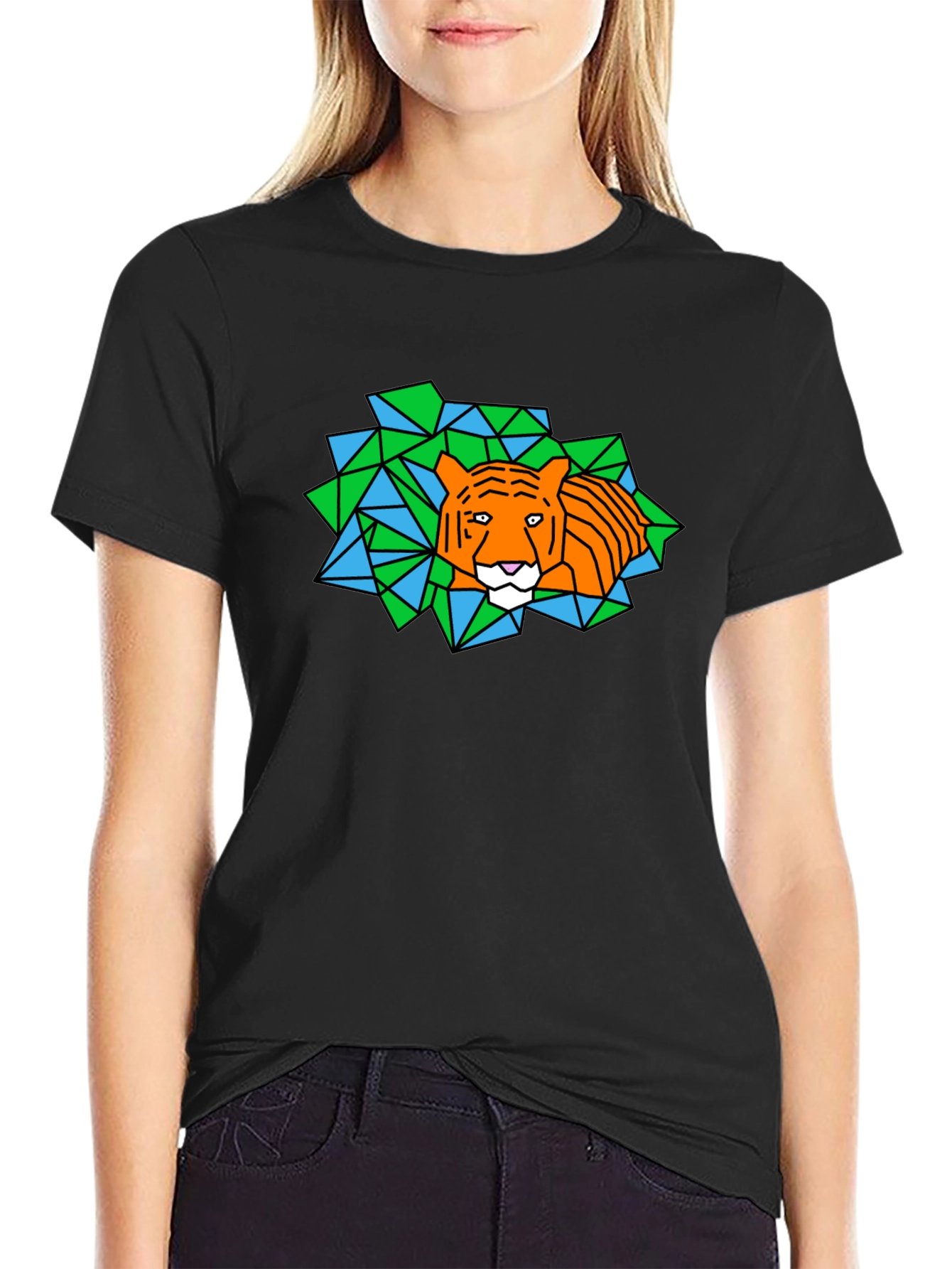 Geometric Tiger Graphic Black T-Shirt
