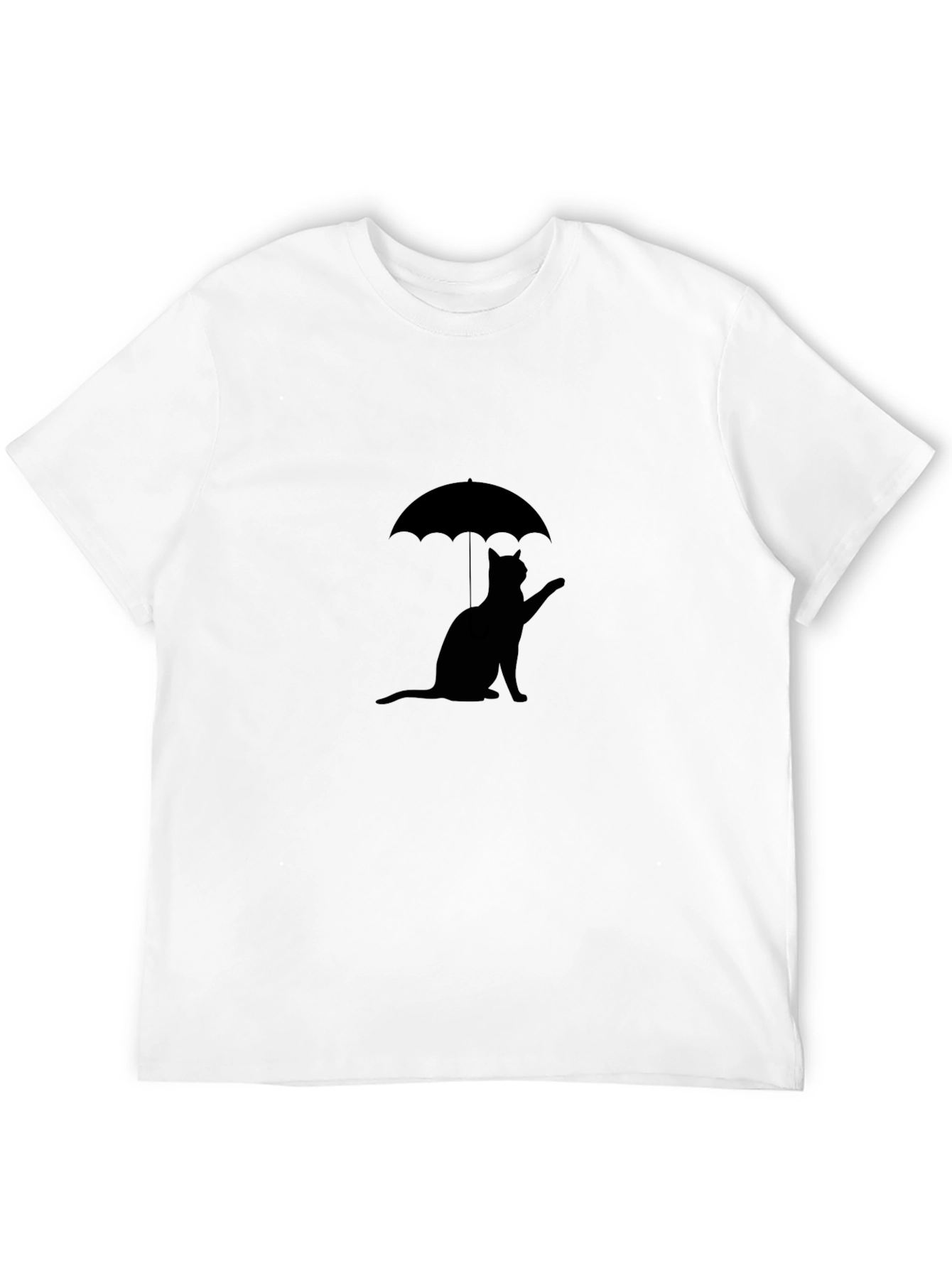 Cat Under Umbrella Black T-Shirt