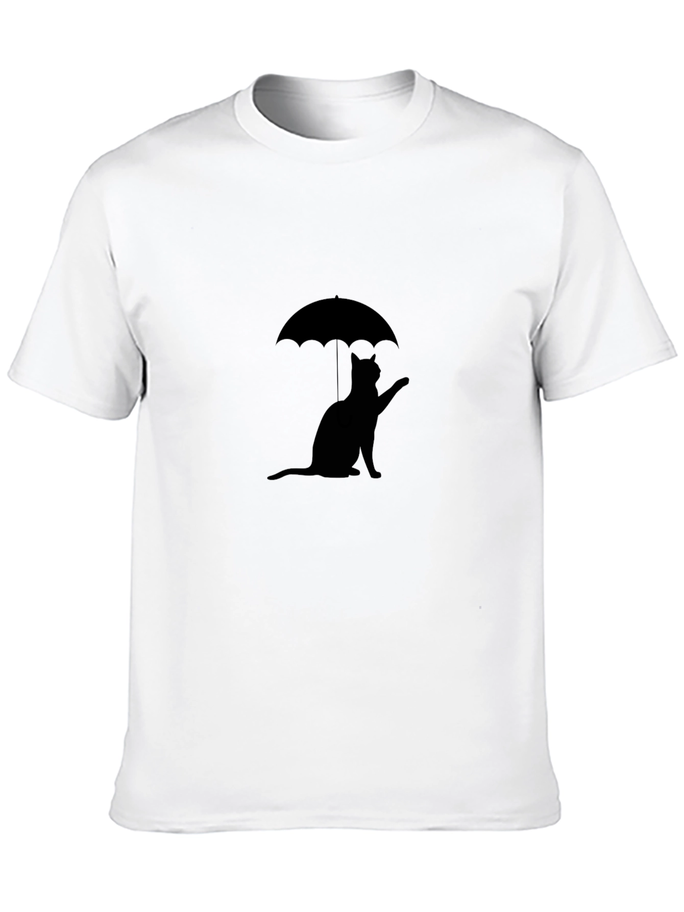 Cat Under Umbrella Black T-Shirt