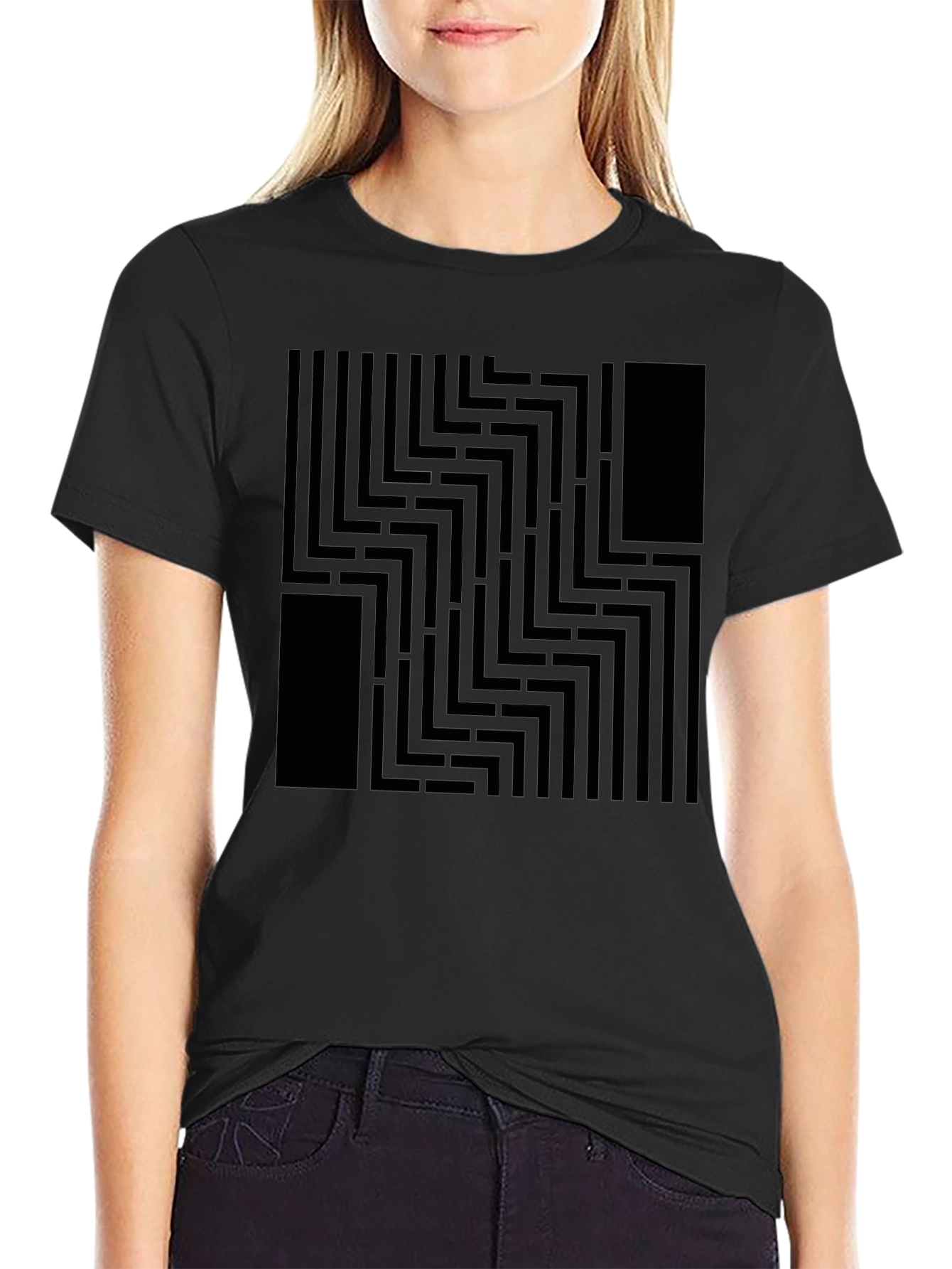 Abstract Maze Pattern Black Graphic Tee