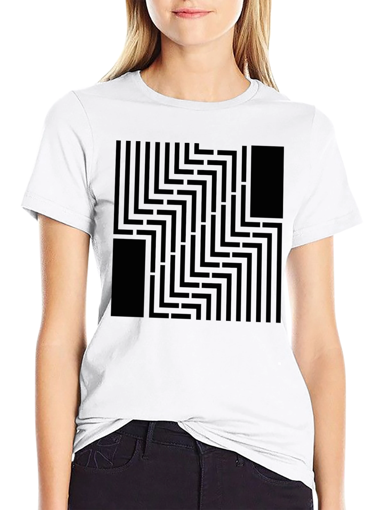 Abstract Maze Pattern Black Graphic Tee