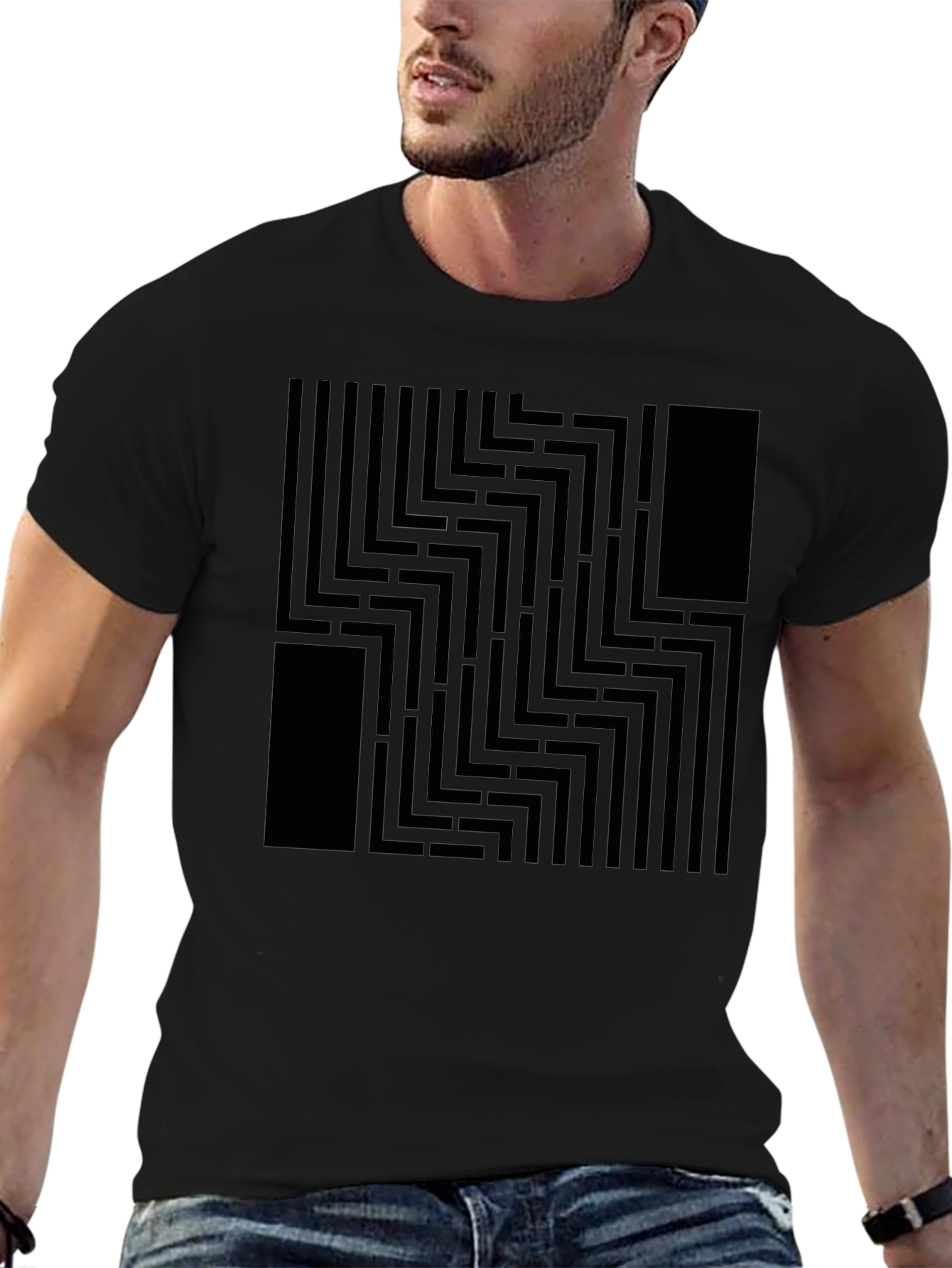 Abstract Maze Pattern Black Graphic Tee