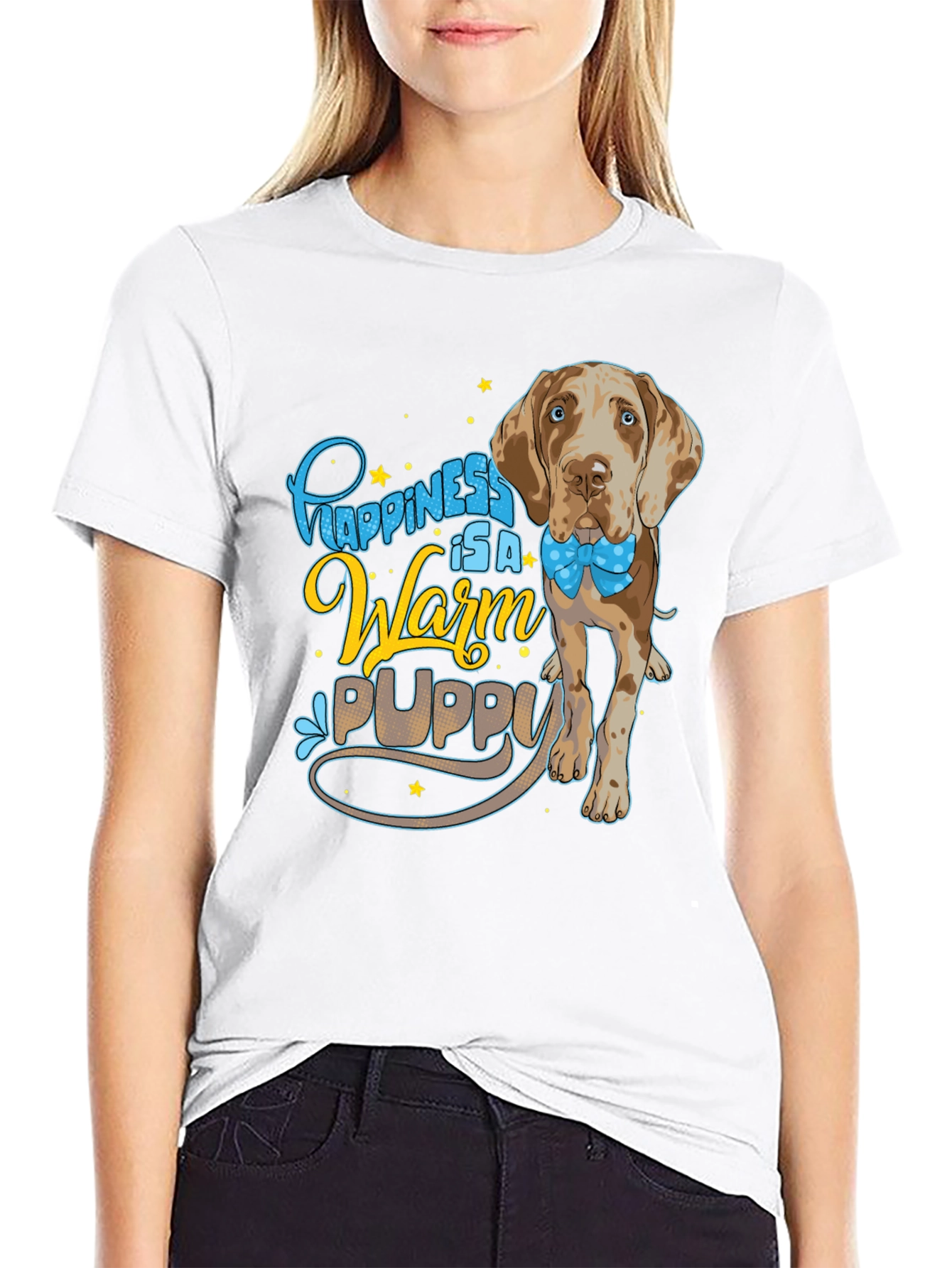 Happiness Warm Puppy Dog T-Shirt Cute Graphic Tee