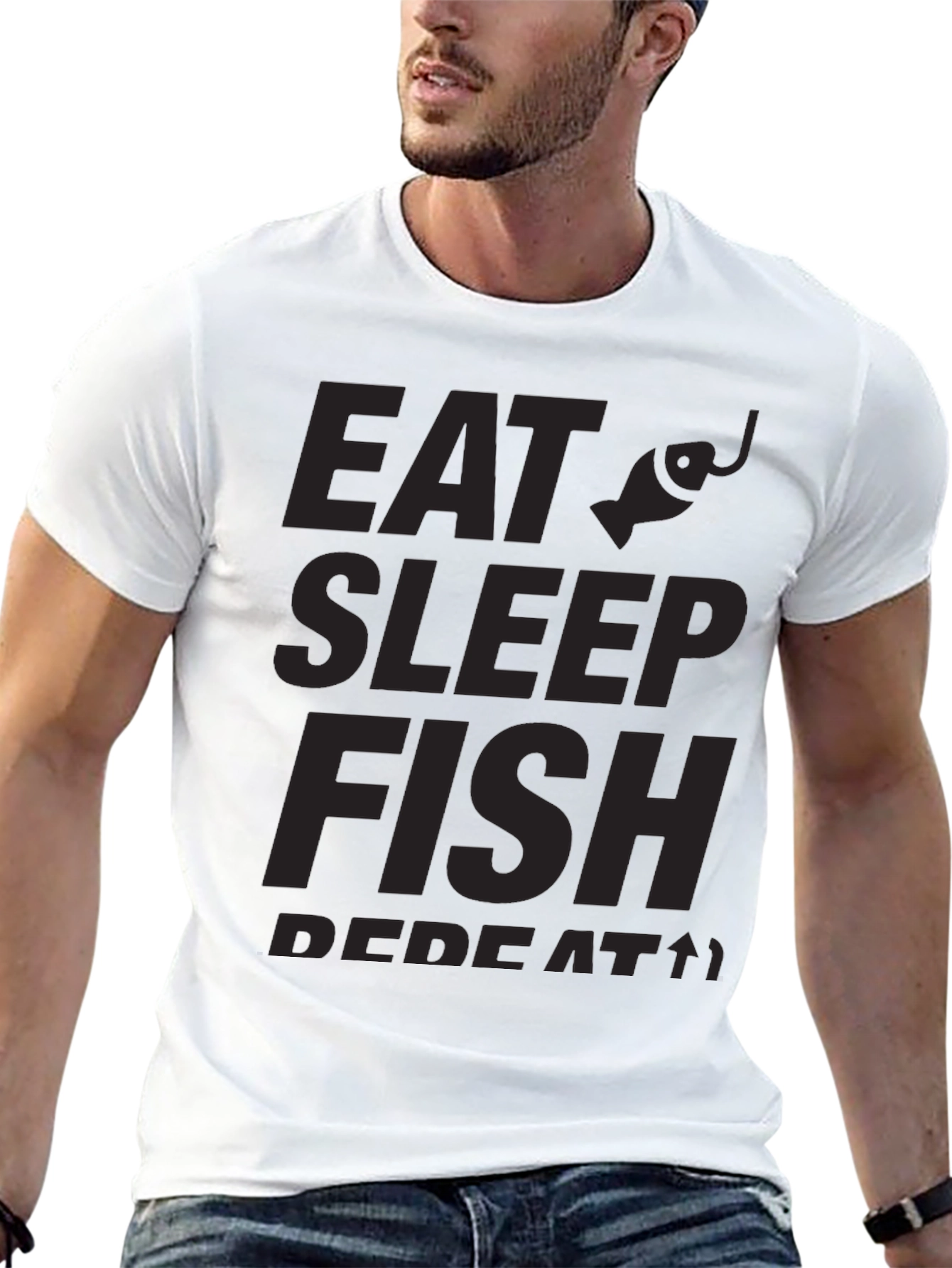 Eat Sleep Fish Repeat Black Graphic Tee