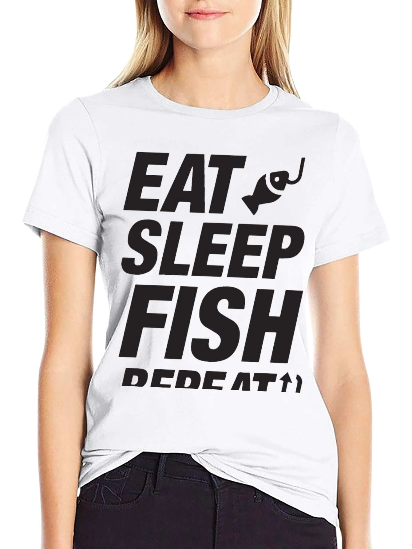 Eat Sleep Fish Repeat Black Graphic Tee